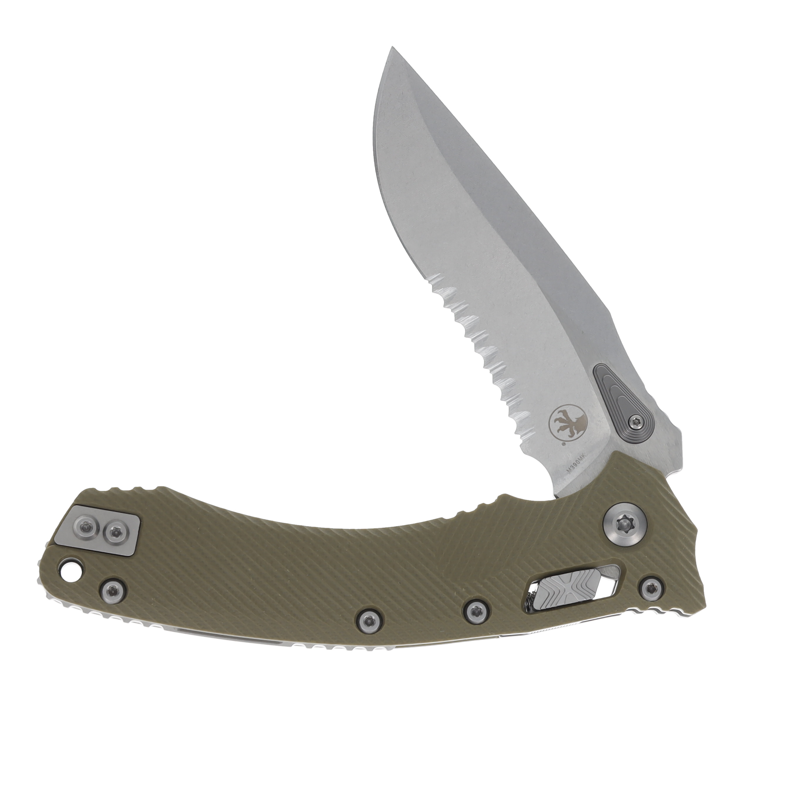 Microtech Amphibian Ram-Lok Stonewash Part Serrated Fluted Olive Drab G10 MT137RL11FLGTOD View 3