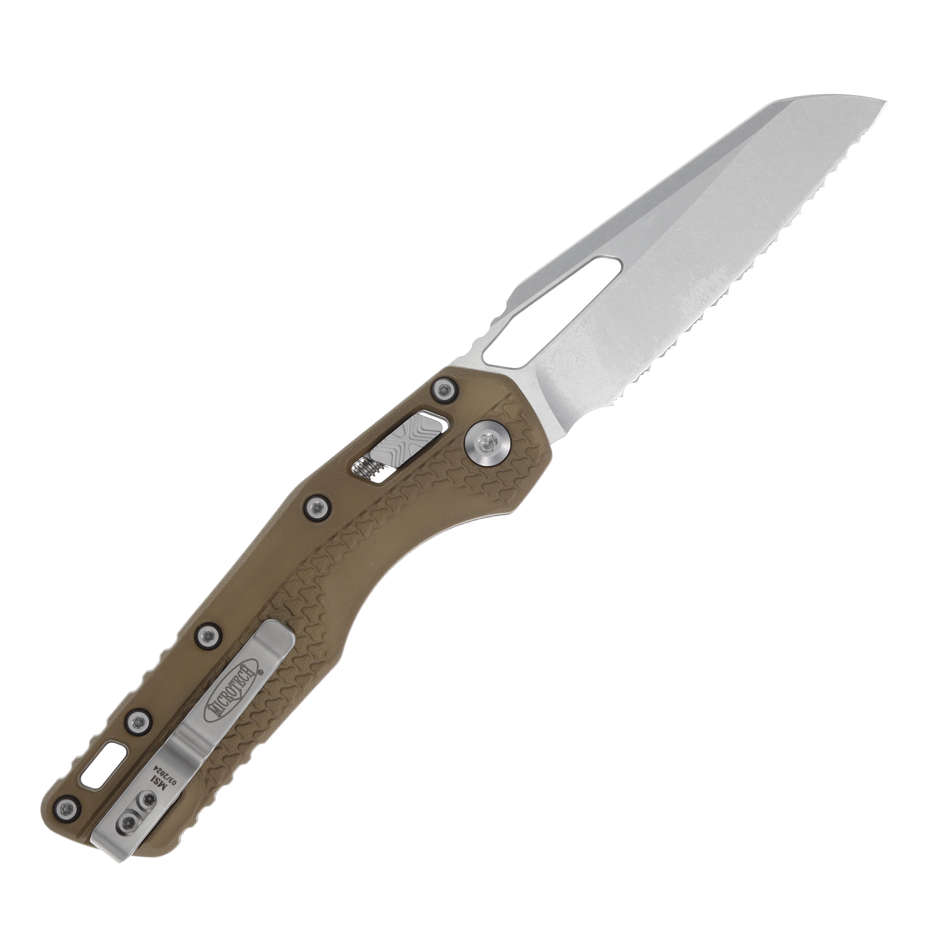 Microtech MSI Folding Knife Serrated Stonewash Drop Point FDE MT210T12PMDE View 2