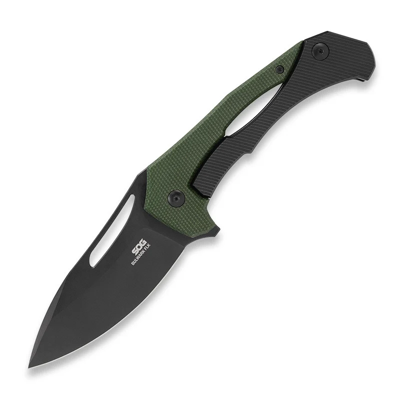 SOG Bulwark Folding Knife OD Green Micarta 3.0in Black Drop Point SOG-14-24-02-57 View 1