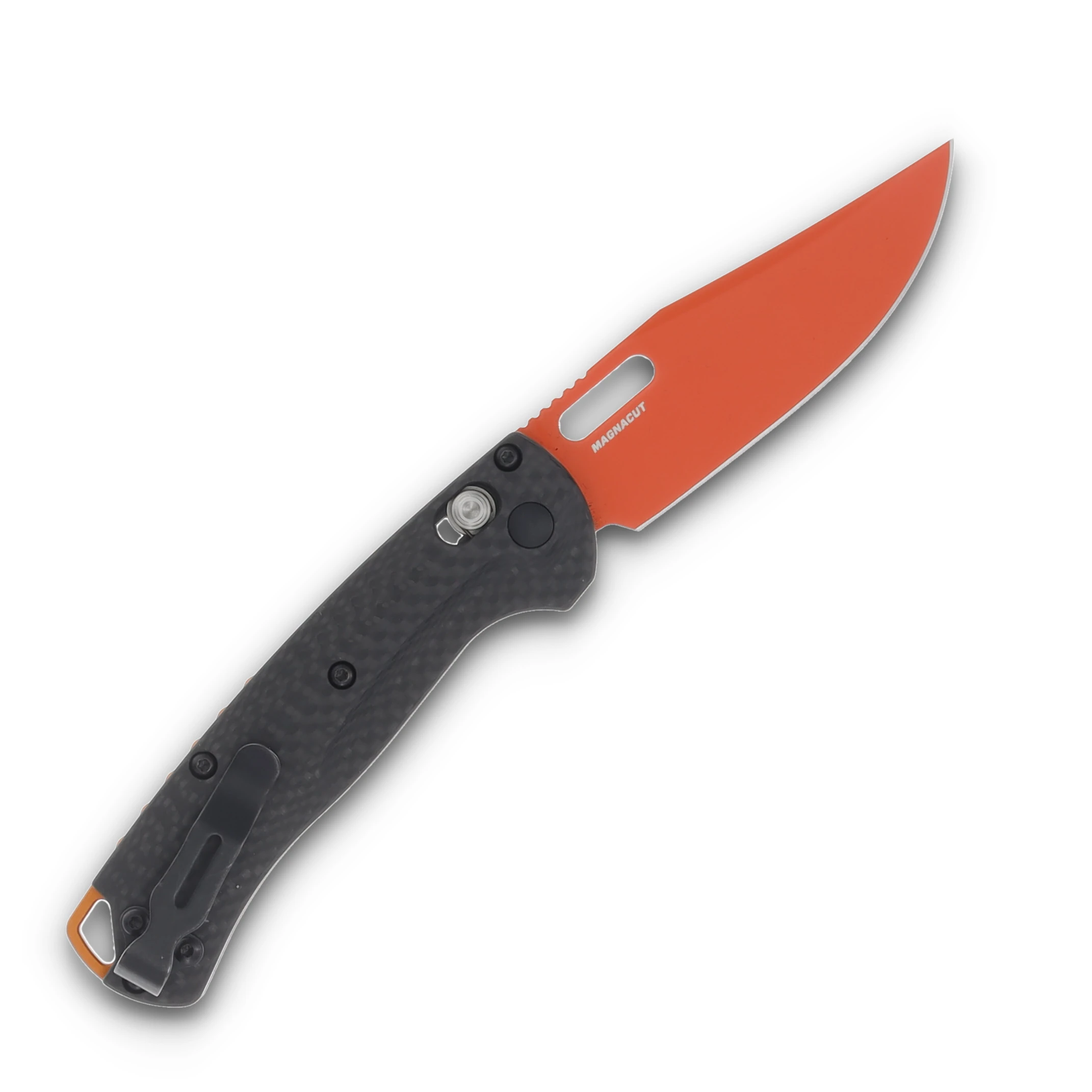 Benchmade Mini Taggedout Folding Knife Orange Magnacut/Carbon Fiber BM15533OR-01 View 2