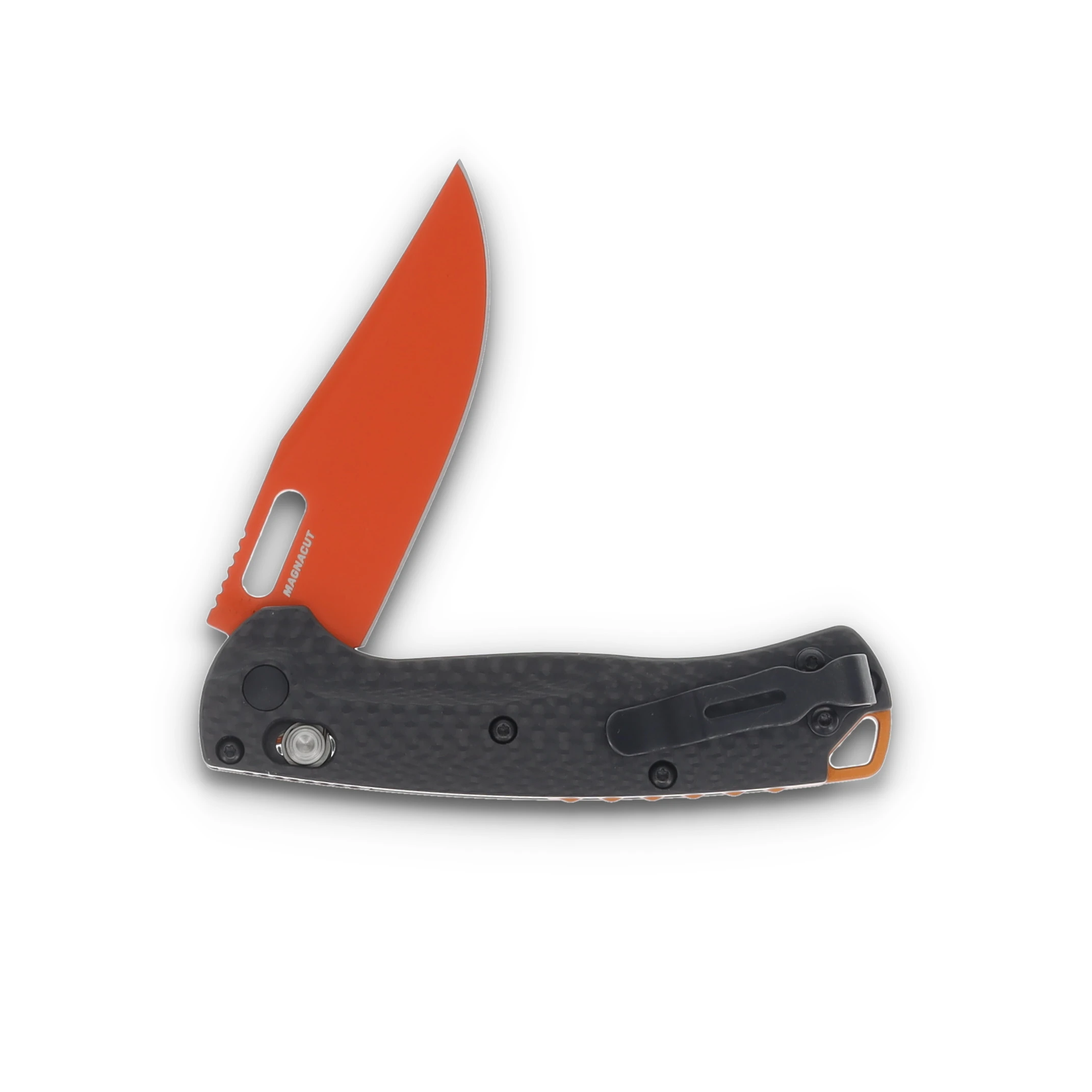 Benchmade Mini Taggedout Folding Knife Orange Magnacut/Carbon Fiber BM15533OR-01 View 3
