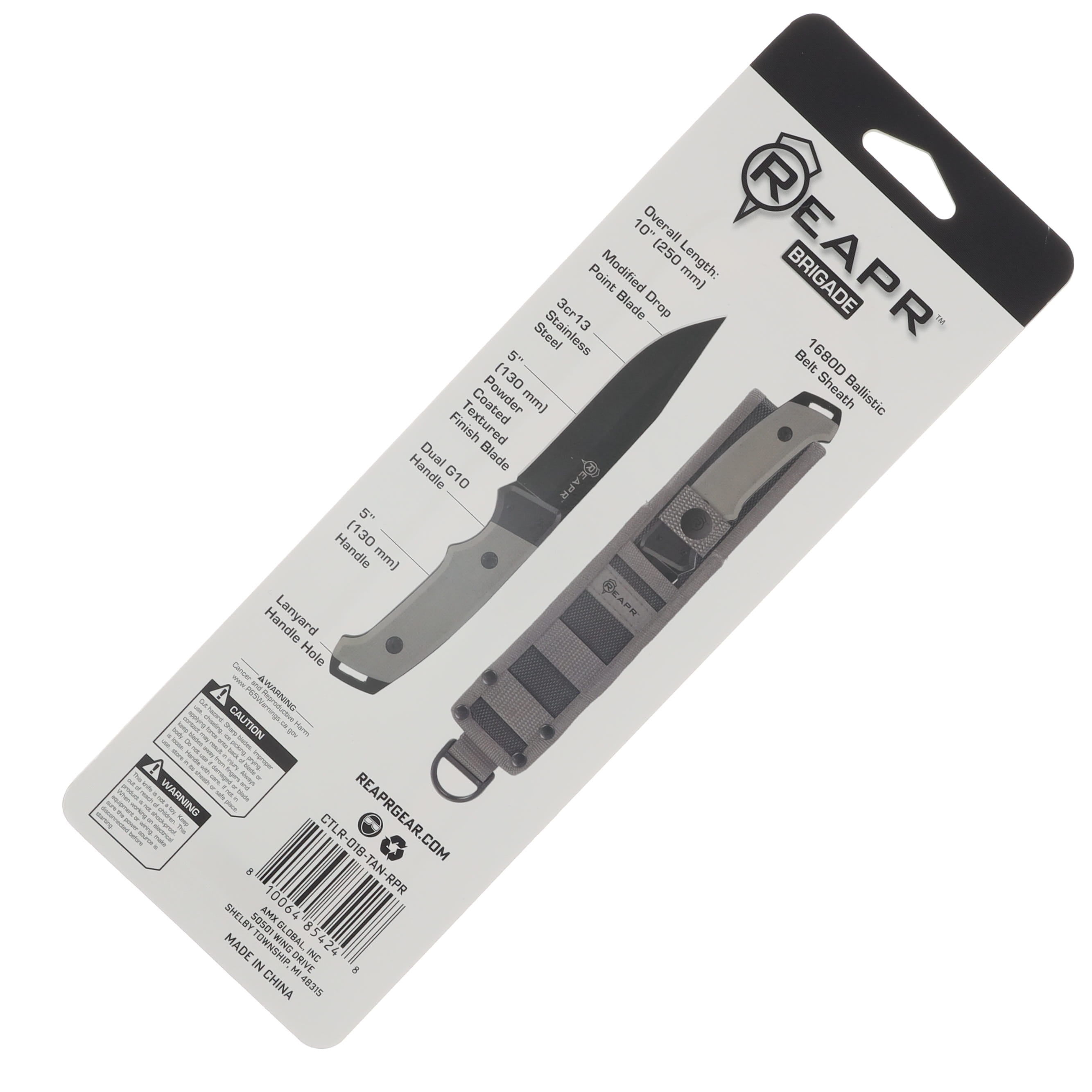 REAPR Brigade Desert Tan 5 Inch Plain Black Powder Coated Drop Point CTLR-018-TAN-RPR View 7