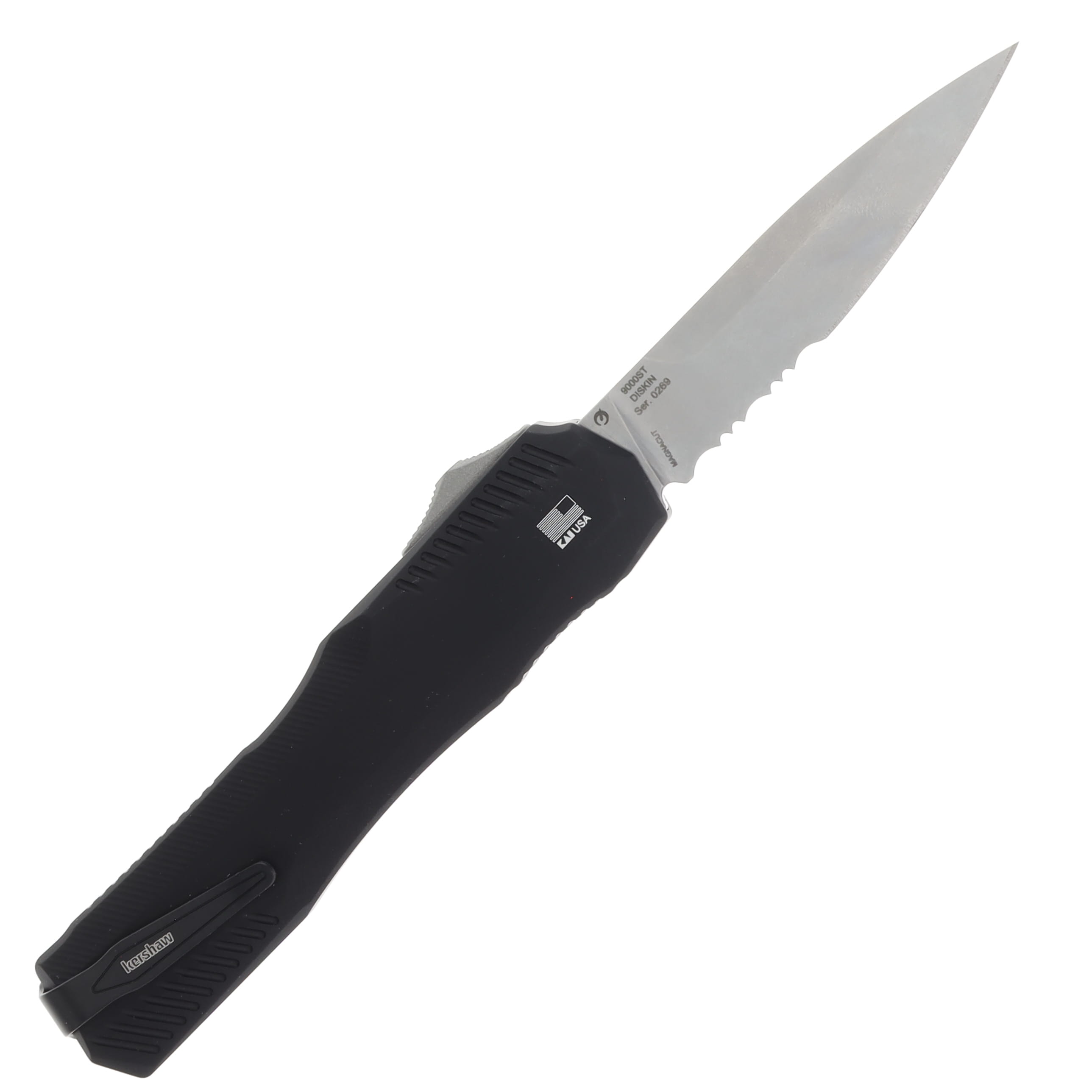 Kershaw Livewire OTF Auto Knife Black - 3.3in Stonewashed Spear Point S/E Combo Blade P/S AUKS9000ST View 2