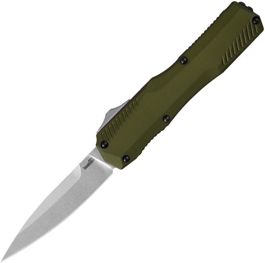 Kershaw Livewire OTF Auto Knife Olive Green - 3.3in Stonewashed Spear Point S/E Plain AUKS9000OL View 1