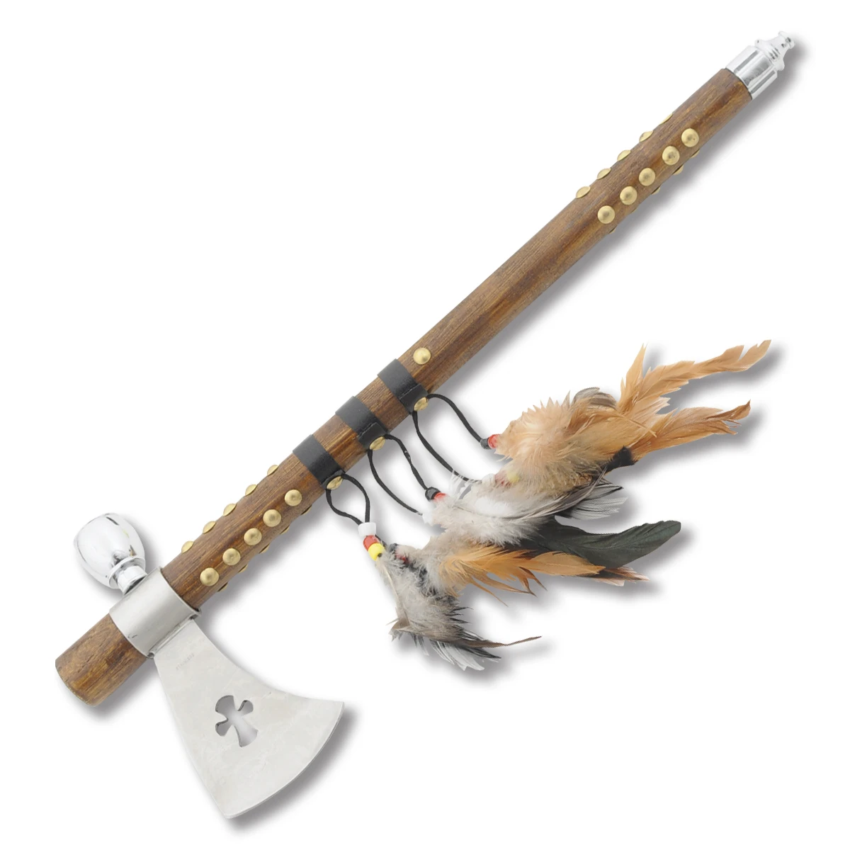 Sigma Impex Tomahawk-Peace Pipe with Feathers and Celtic Cross Cutout SX1343 View 1