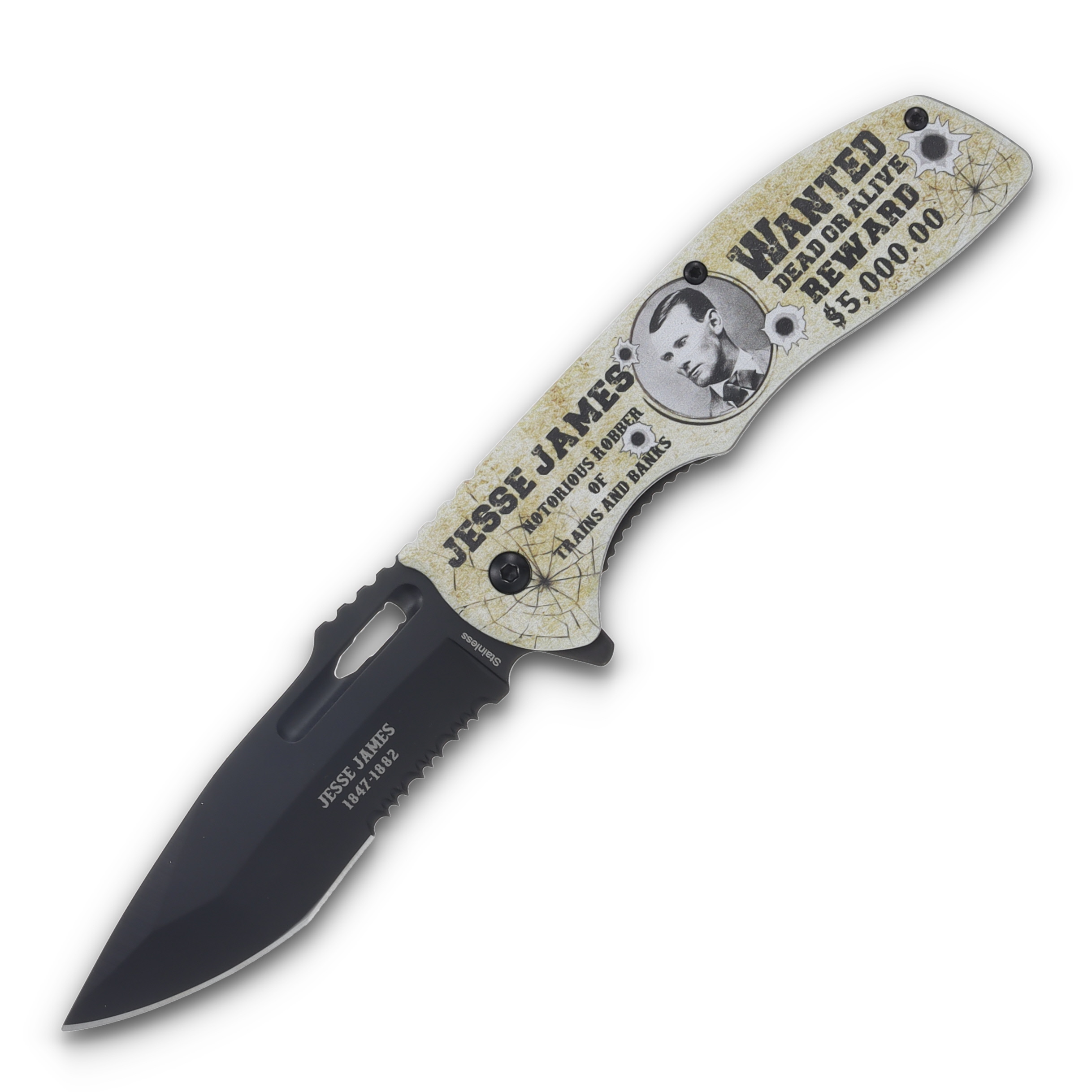 Legends of the West Jesse James Folding Knife 3.62in PS Black Drop Point SX1982JJ View 1