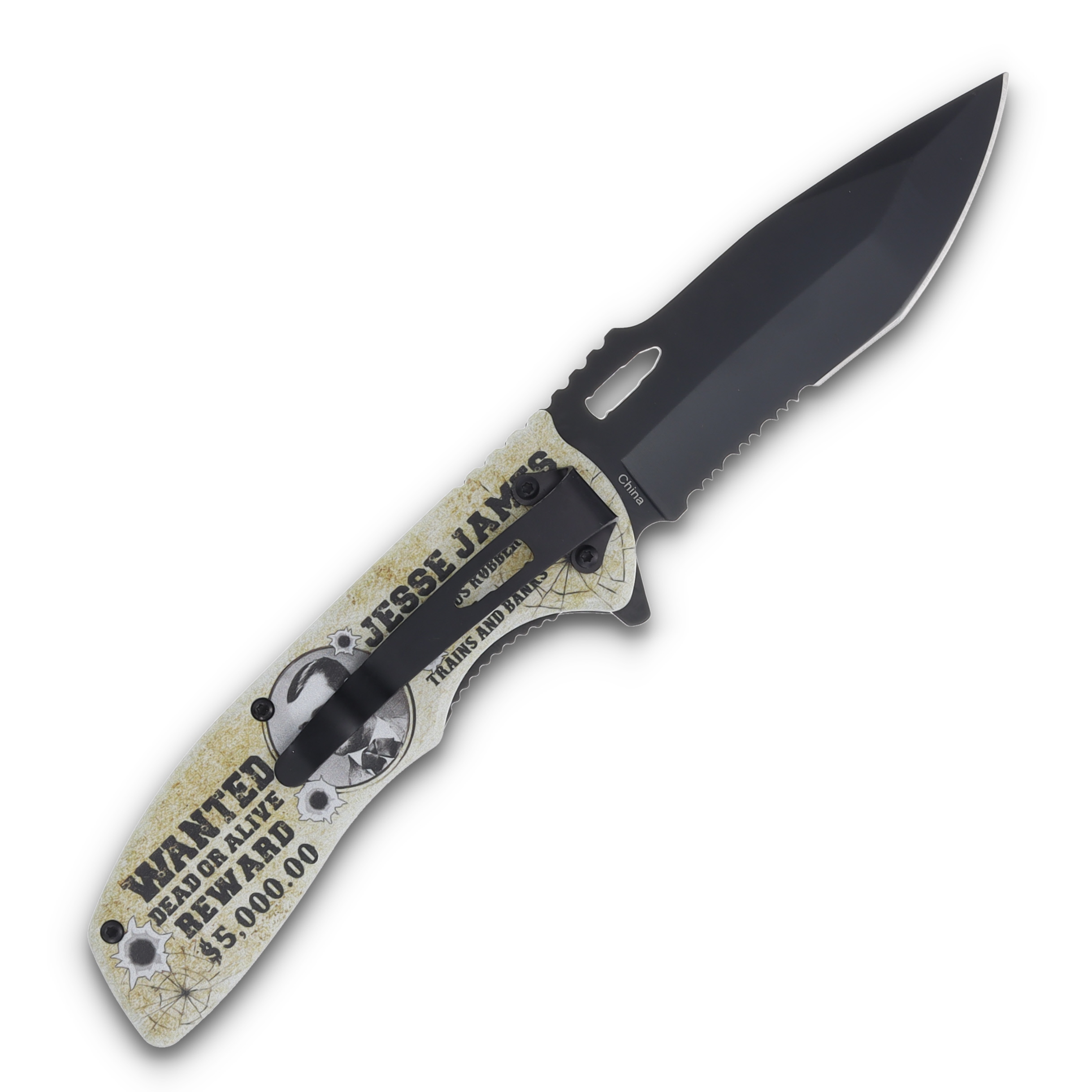Legends of the West Jesse James Folding Knife 3.62in PS Black Drop Point SX1982JJ View 2