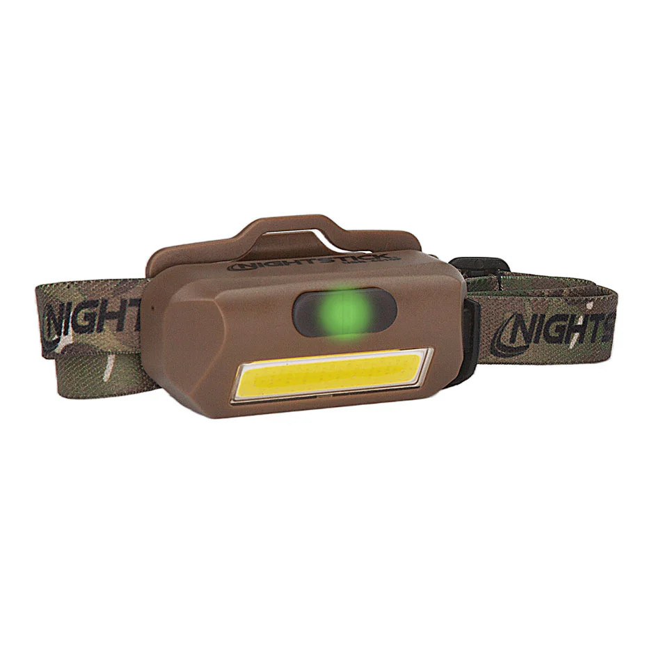 NIGHTSTICK Multi-Flood USB Headlamp w/Brim Clip & Camo Strap FDE USB-4510F View 1