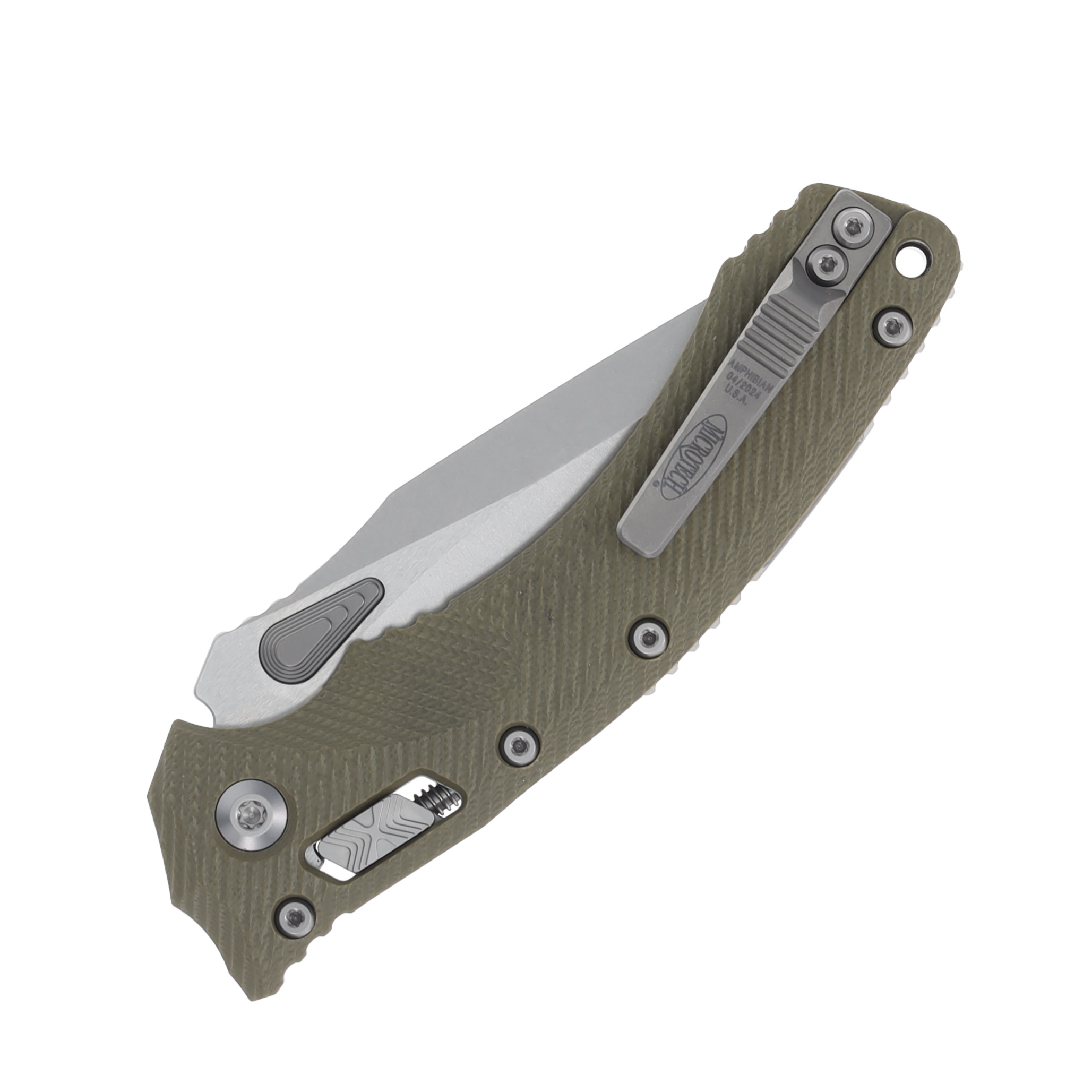 Microtech Amphibian Olive Drab Folding Knife 3.9in Apoc Drop Point MT137RL10FLGTOD View 6