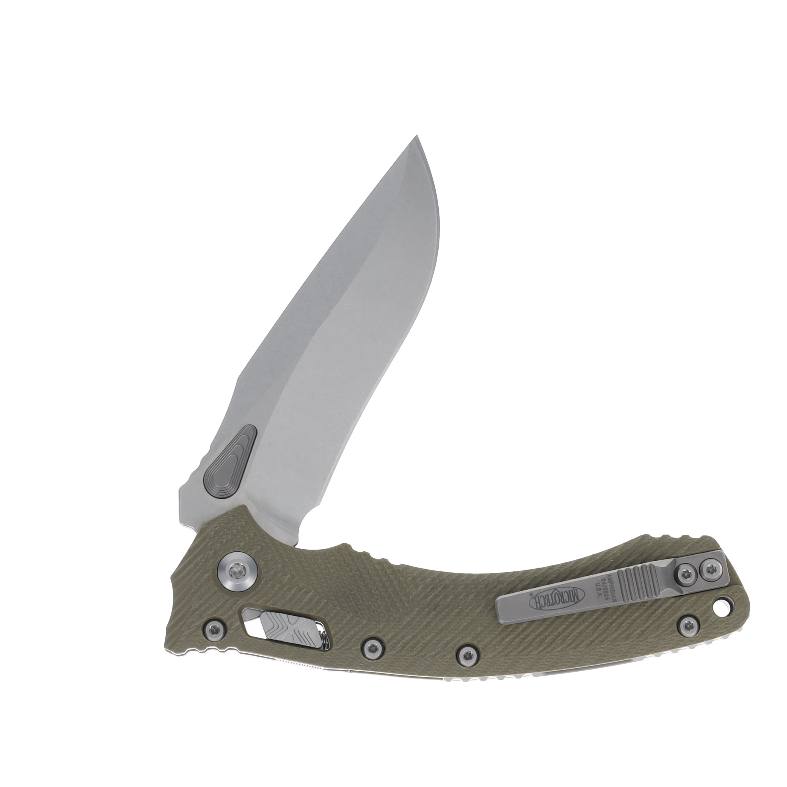 Microtech Amphibian Olive Drab Folding Knife 3.9in Apoc Drop Point MT137RL10FLGTOD View 4