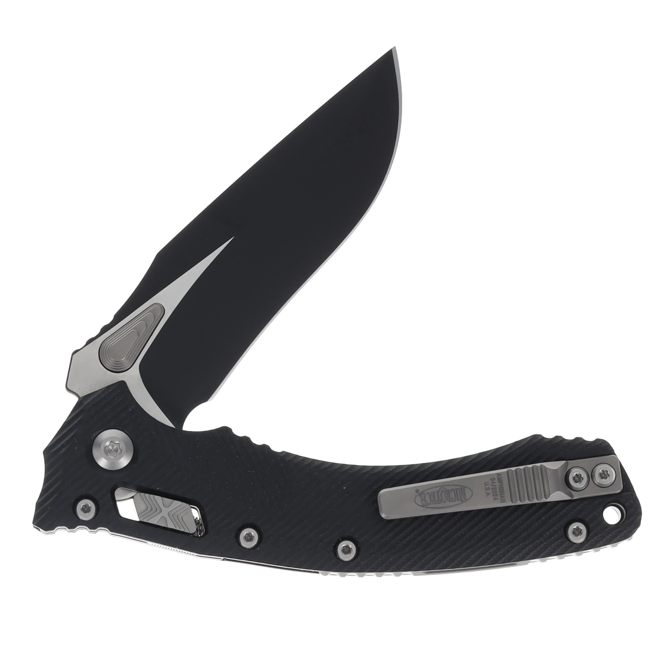 Microtech Amphibian Ram Lok Fluted Black 3.9in Clip Point Blade Knife MT137RL1FLGTBK View 4