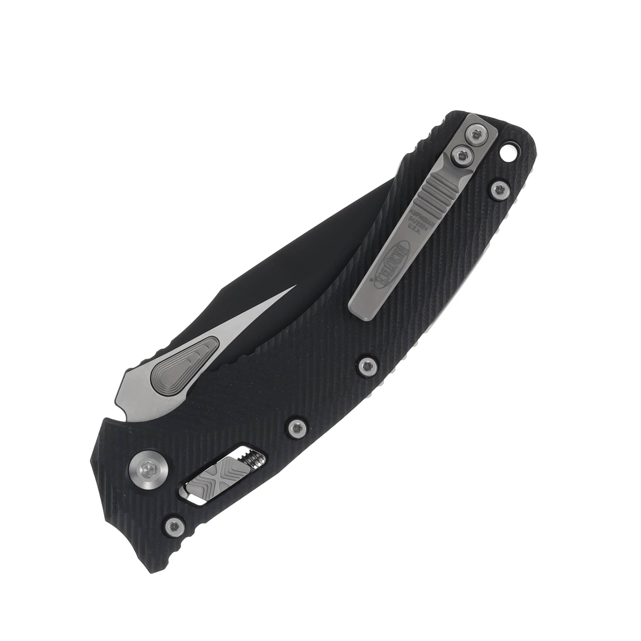 Microtech Amphibian Ram Lok Fluted Black 3.9in Clip Point Blade Knife MT137RL1FLGTBK View 6