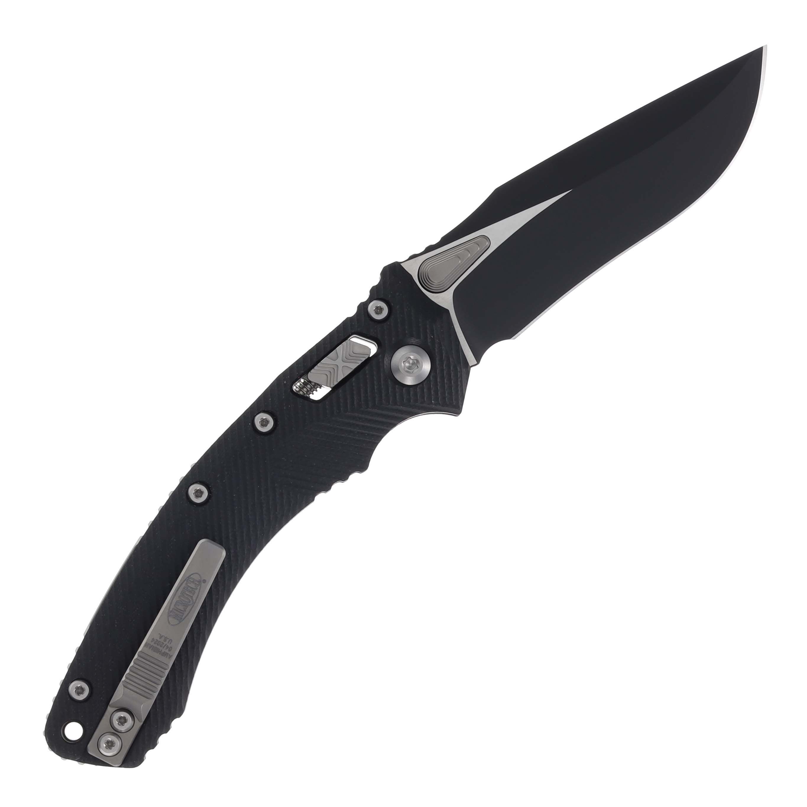 Microtech Amphibian Ram Lok Fluted Black 3.9in Clip Point Blade Knife MT137RL1FLGTBK View 2