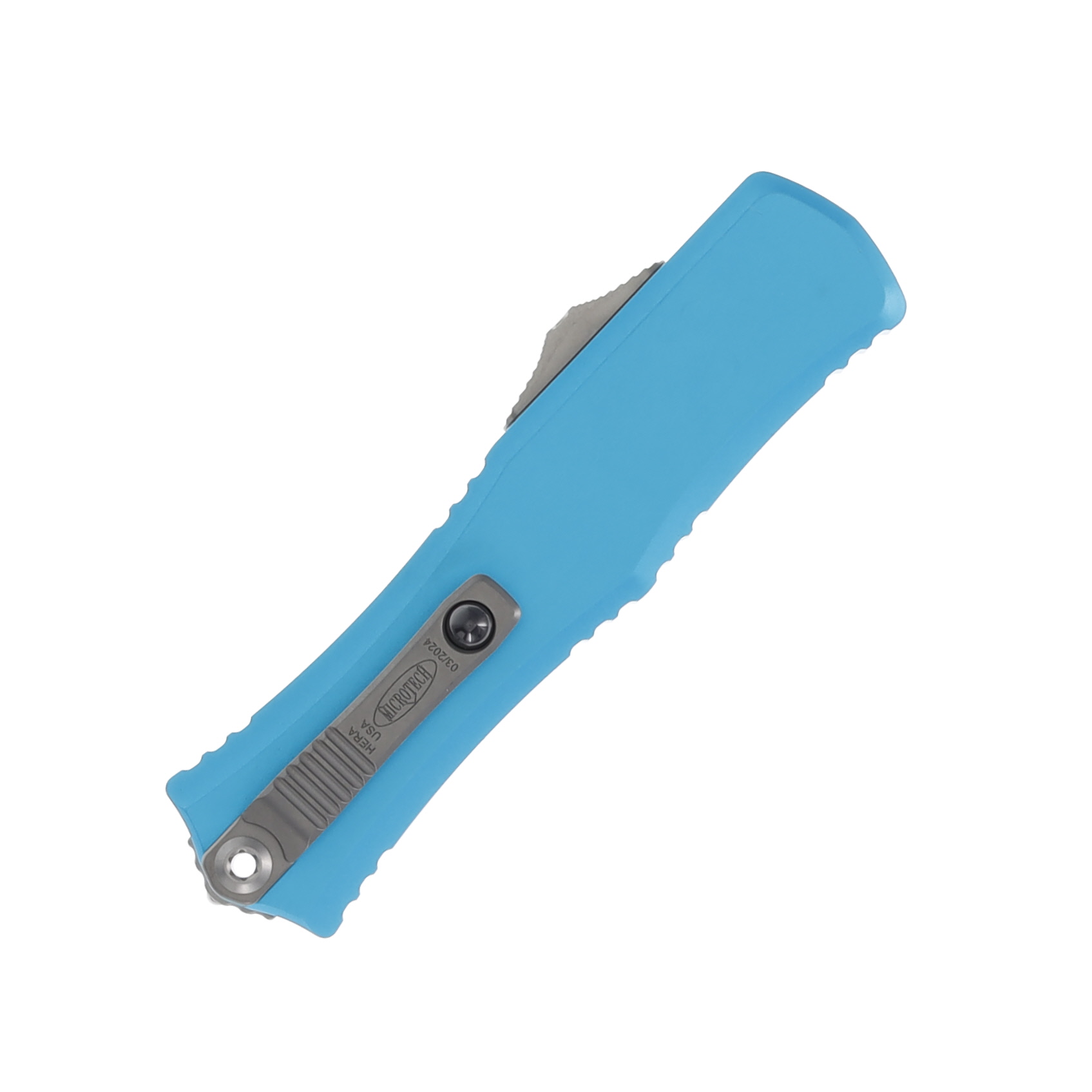 Microtech Mini Hera II OTF Automatic Satin Bayonet Turquoise AUMT1701M4TQ View 4