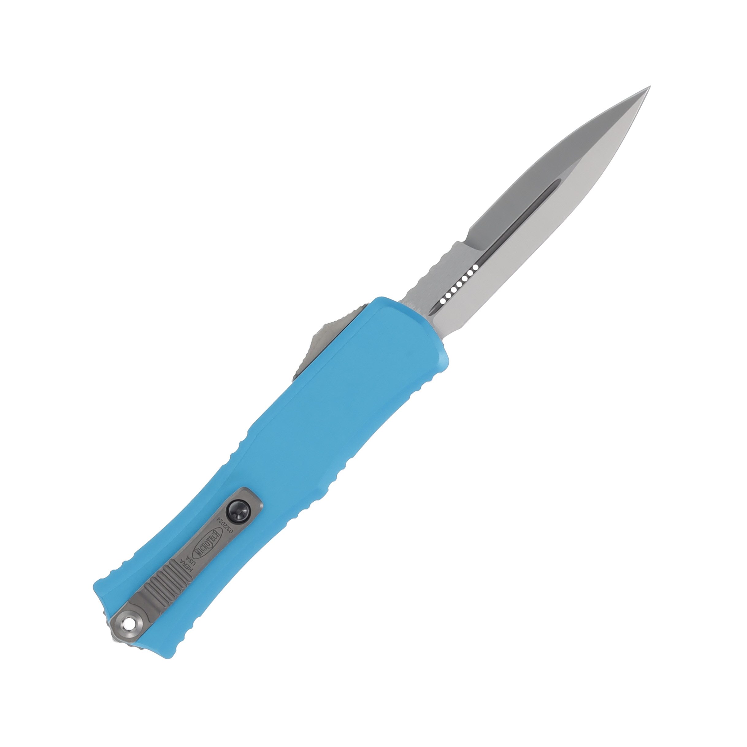 Microtech Mini Hera II OTF Automatic Satin Bayonet Turquoise AUMT1701M4TQ View 2