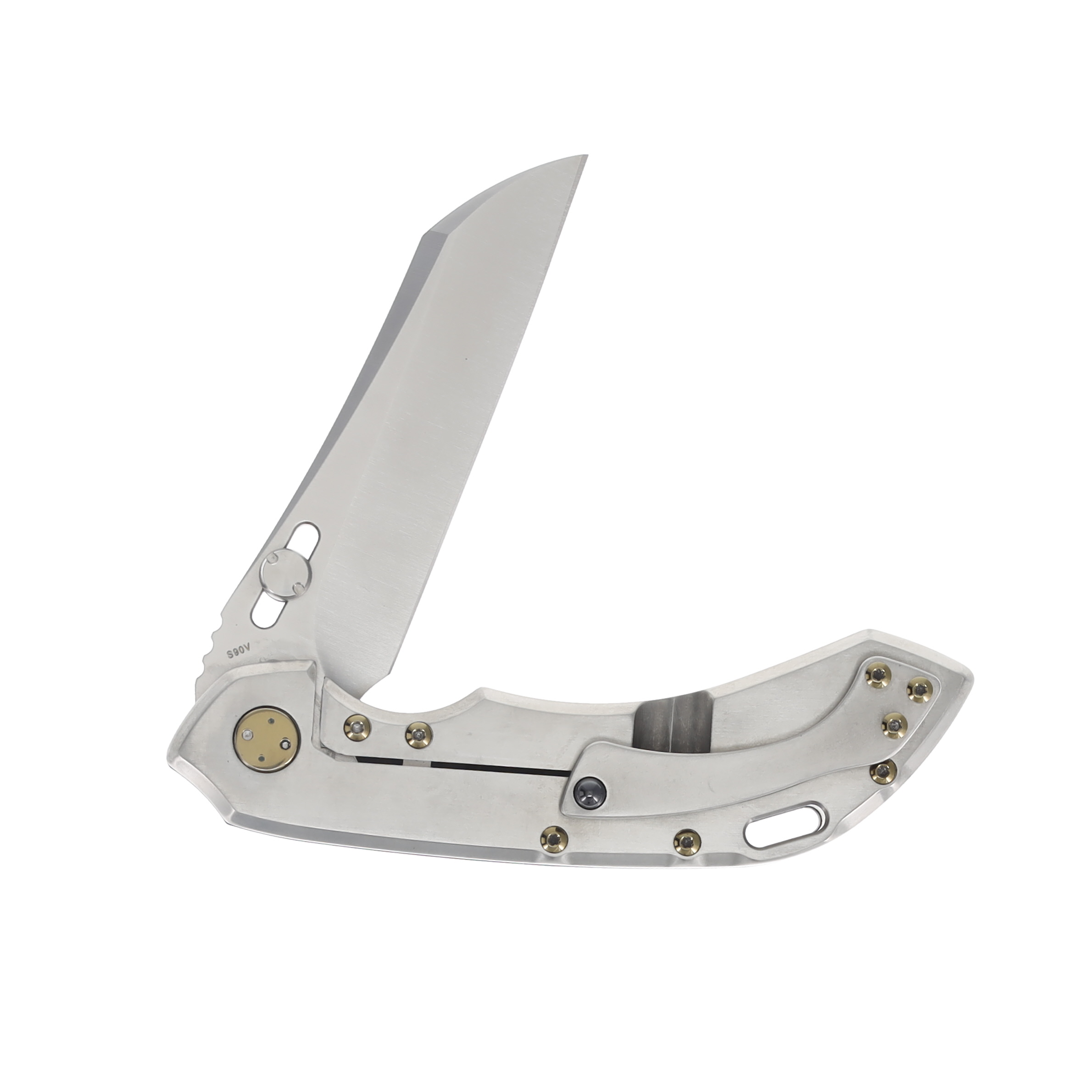 Olamic Wayfarer 247 Folding Knife Satin Wharning Satin Titanium/Dark Matter FatCarbon 137W View 4