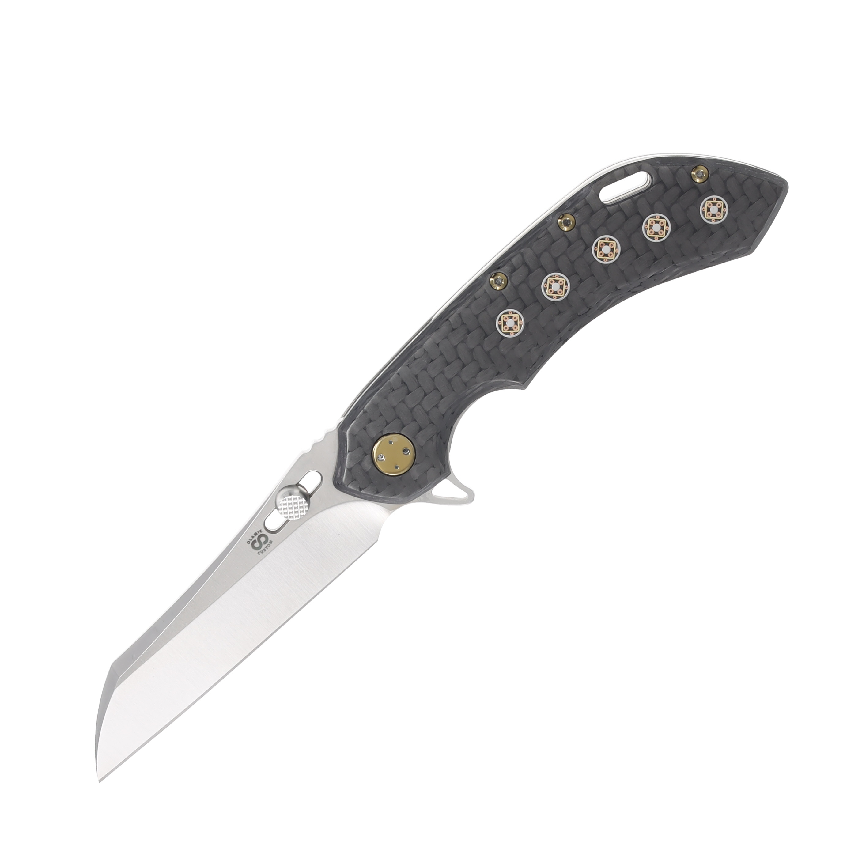 Olamic Wayfarer 247 Folding Knife Satin Wharning Satin Titanium/Dark Matter FatCarbon 137W View 1