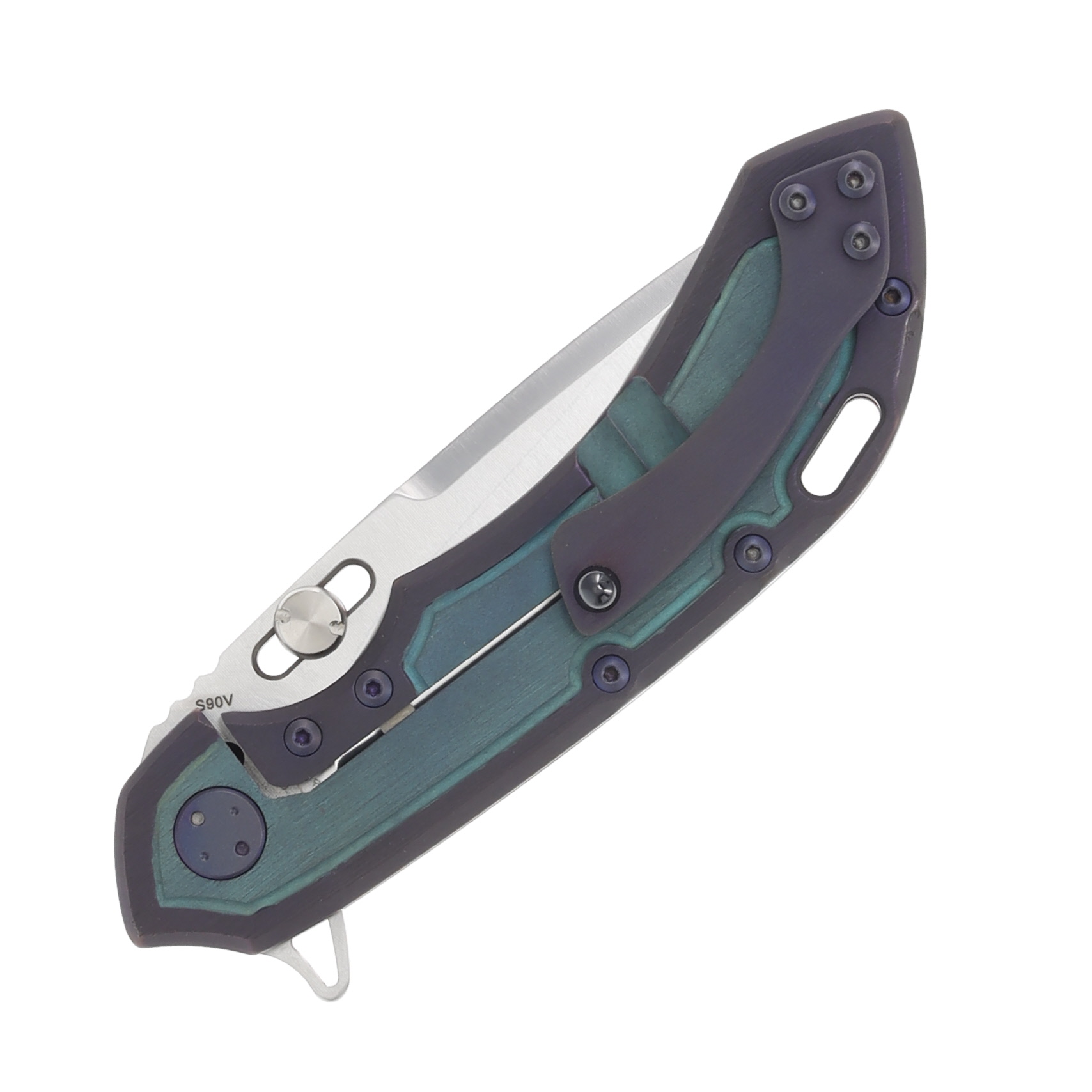 Olamic Wayfarer 247 Folding Knife Satin Purist Kinetic Purple/Green Frame Story Titanium 178P View 6