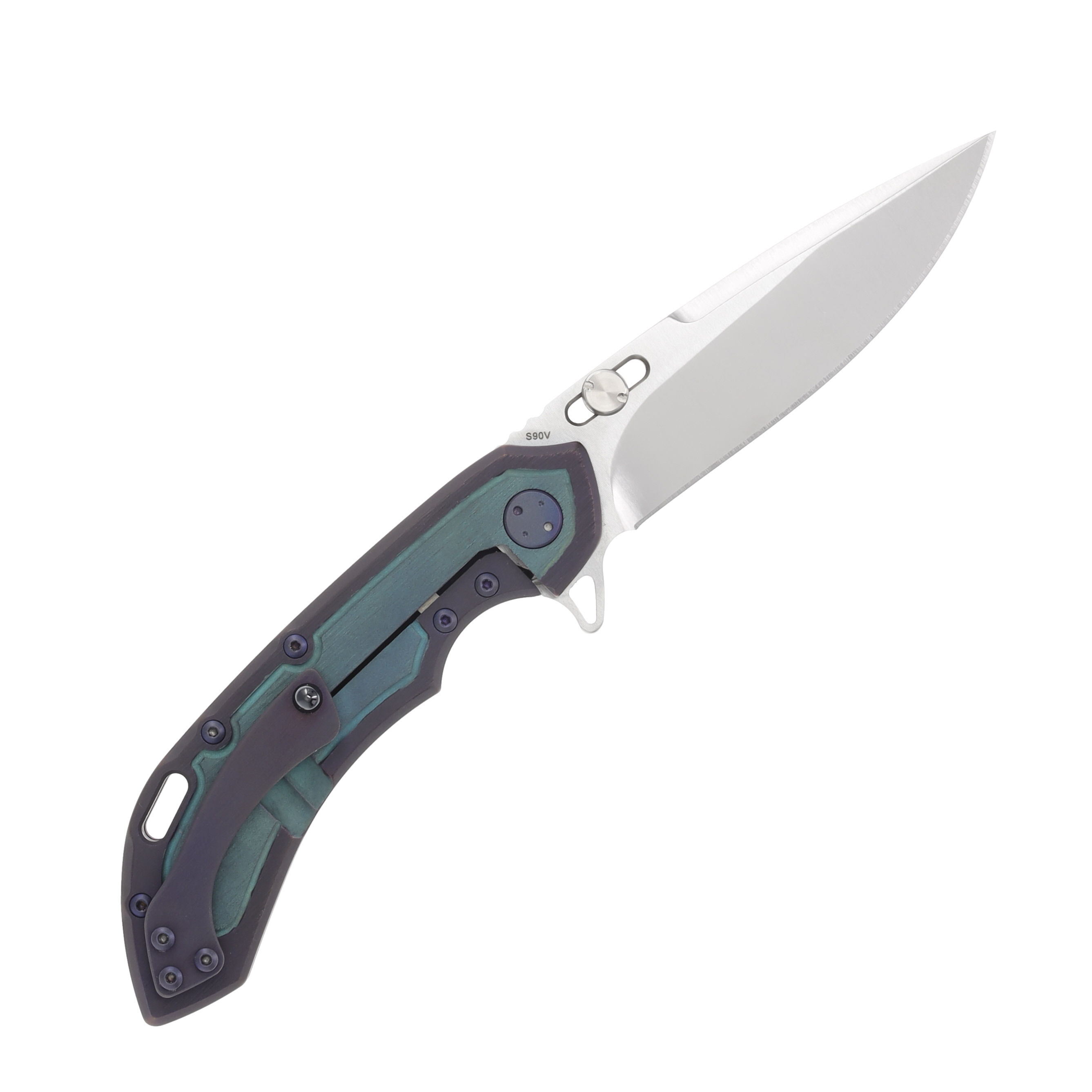 Olamic Wayfarer 247 Folding Knife Satin Purist Kinetic Purple/Green Frame Story Titanium 178P View 2
