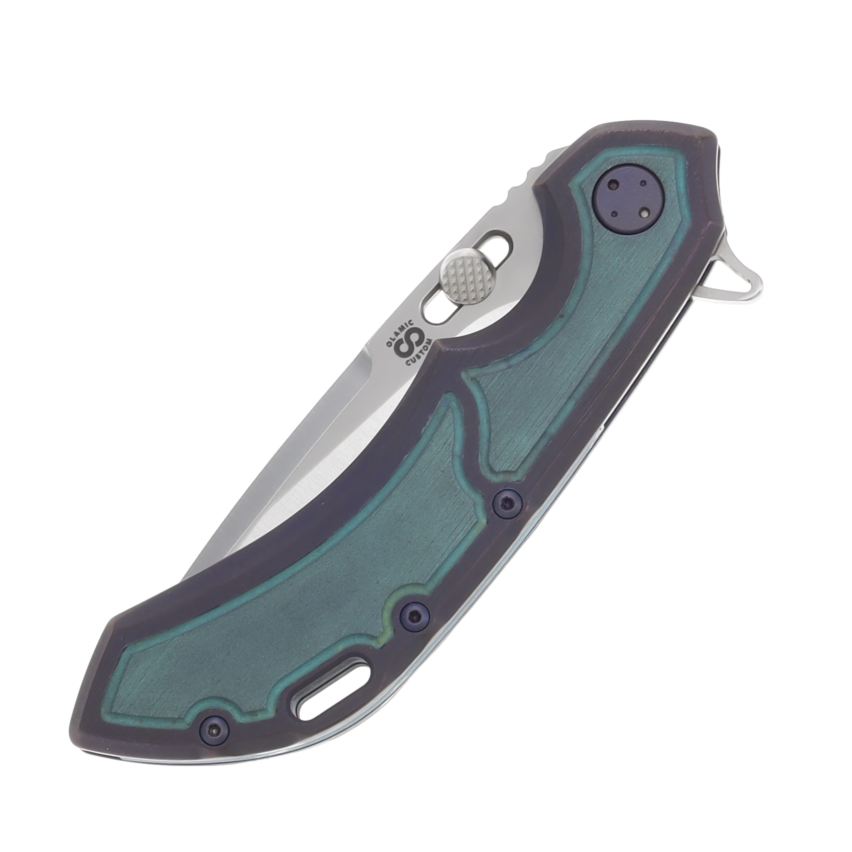 Olamic Wayfarer 247 Folding Knife Satin Purist Kinetic Purple/Green Frame Story Titanium 178P View 5