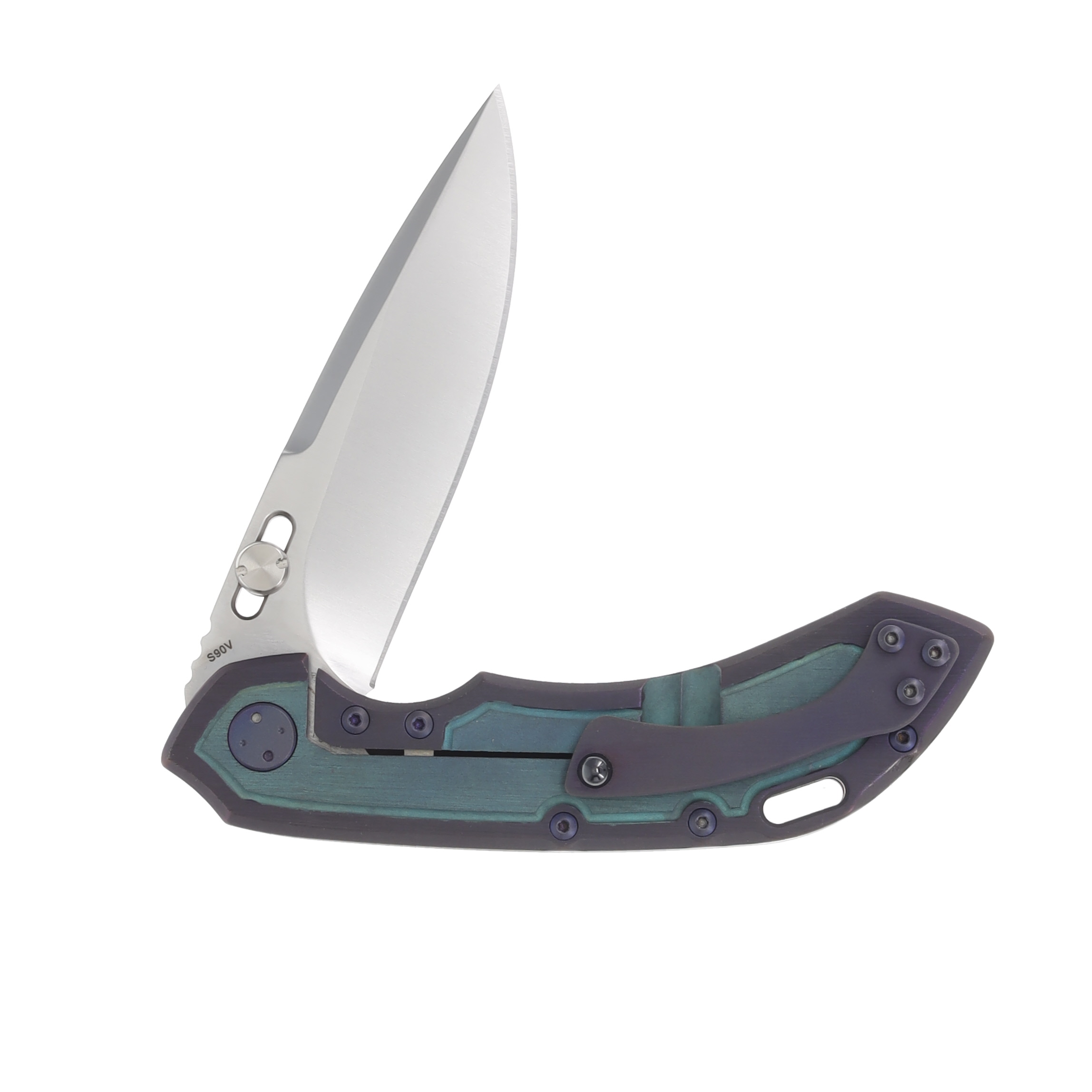 Olamic Wayfarer 247 Folding Knife Satin Purist Kinetic Purple/Green Frame Story Titanium 178P View 3