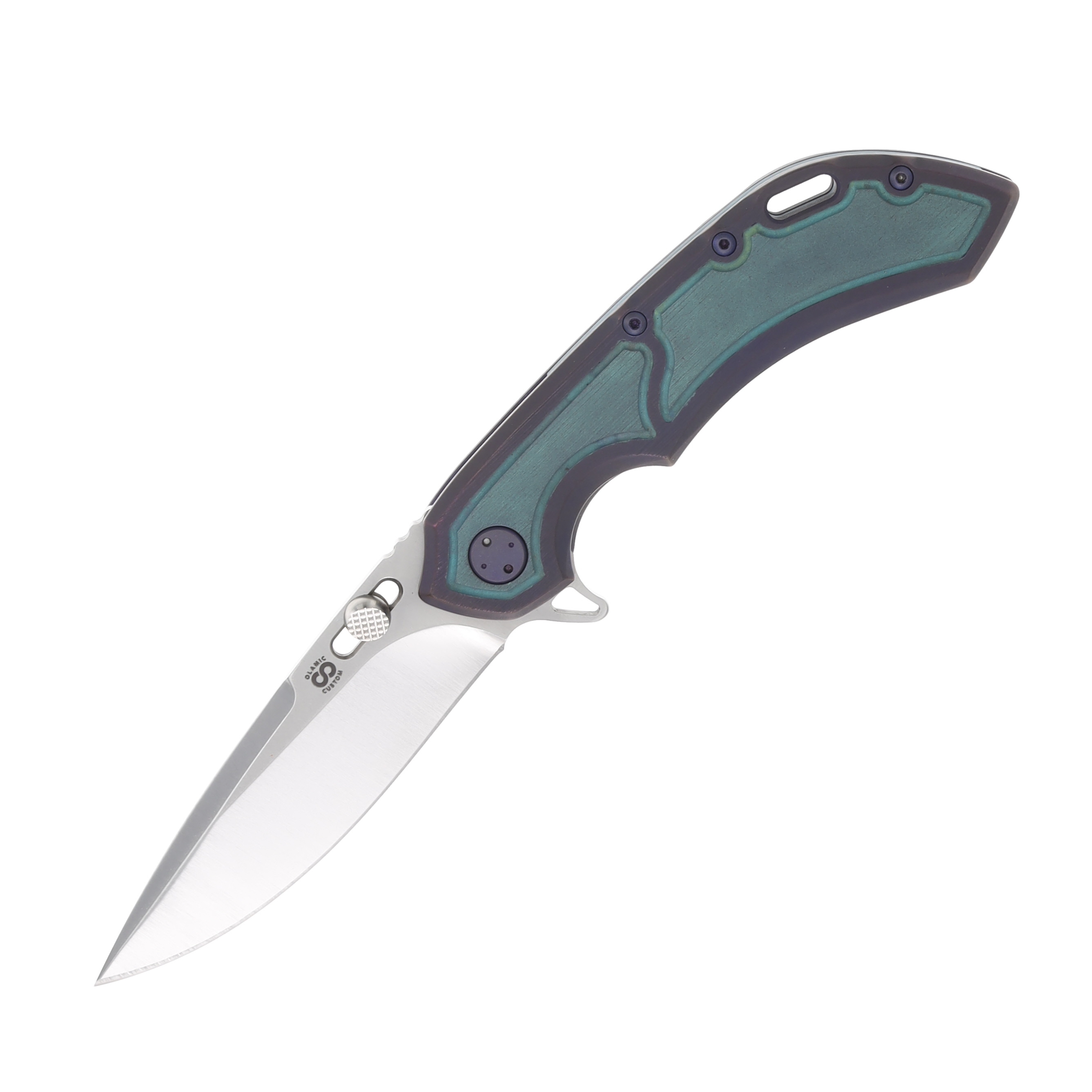 Olamic Wayfarer 247 Folding Knife Satin Purist Kinetic Purple/Green Frame Story Titanium 178P View 1