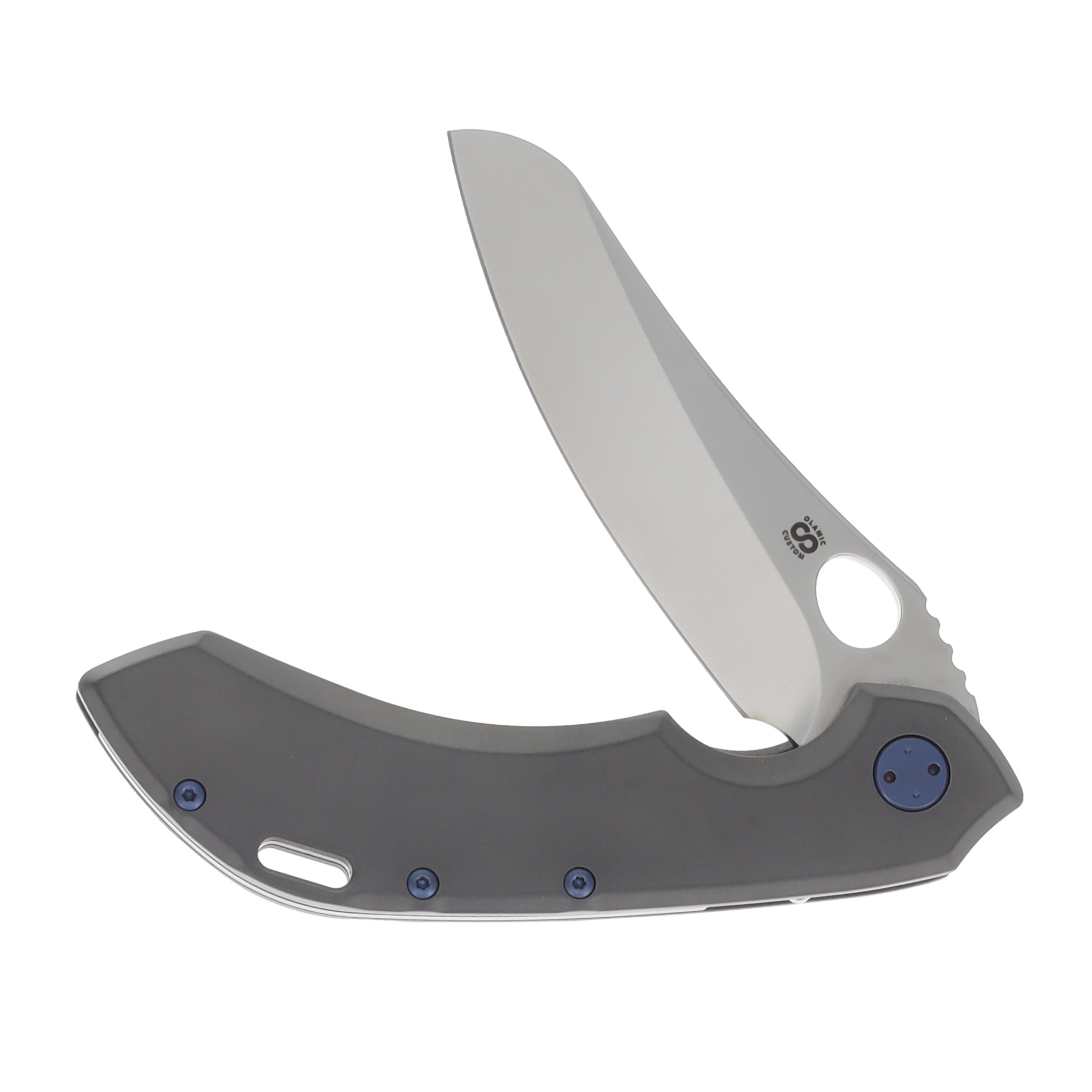 Olamic Wayfarer 247 Folding Knife Satin Mouflon Dark Blast Titanium/Matte Blue 154M View 3
