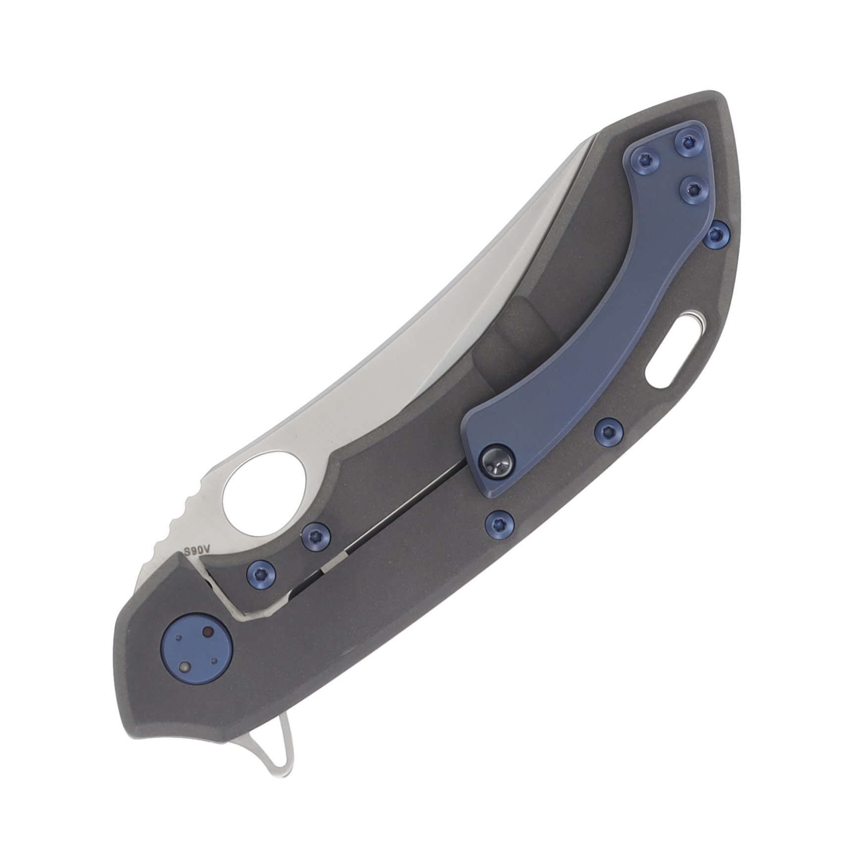 Olamic Wayfarer 247 Folding Knife Satin Mouflon Dark Blast Titanium/Matte Blue 154M View 5