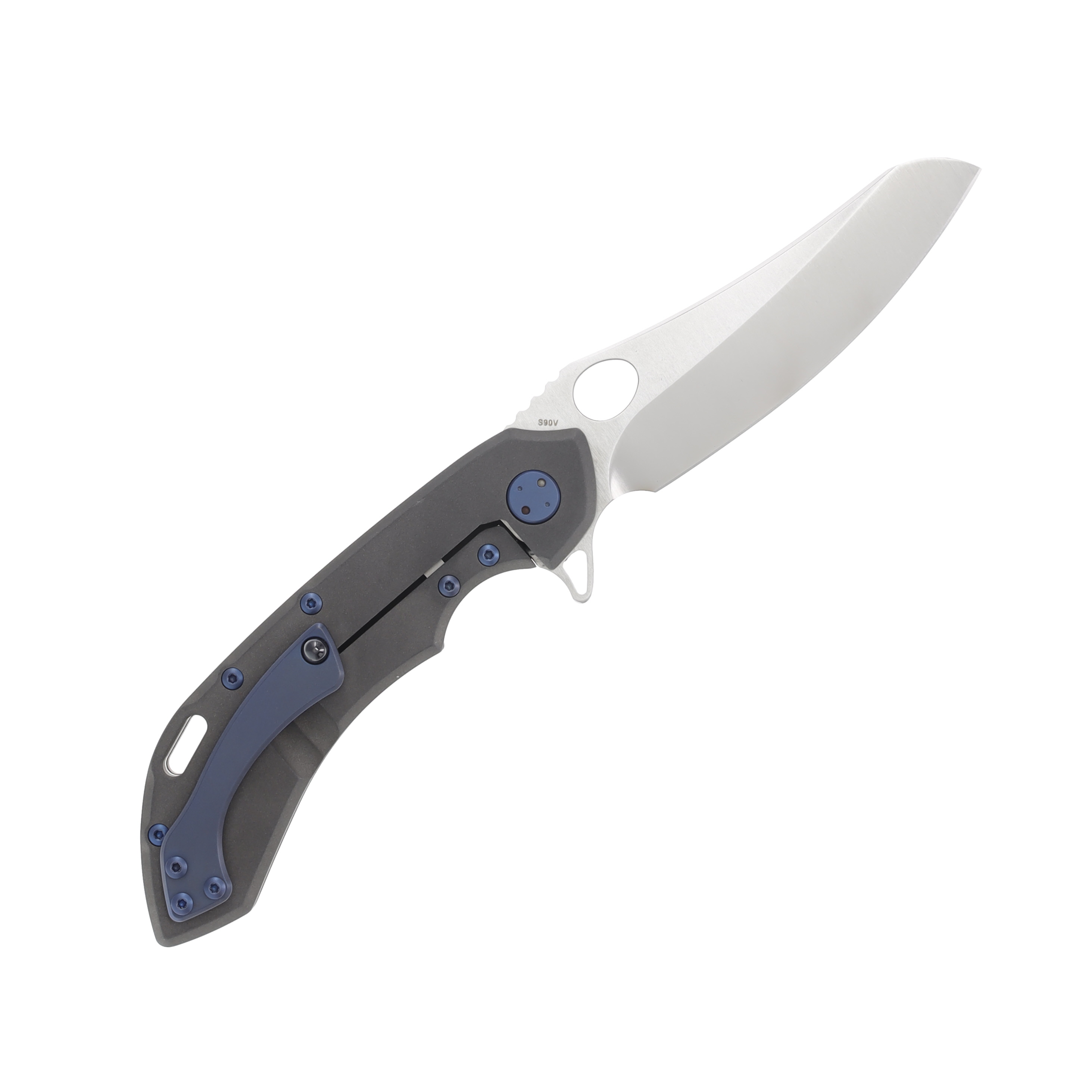 Olamic Wayfarer 247 Folding Knife Satin Mouflon Dark Blast Titanium/Matte Blue 154M View 2