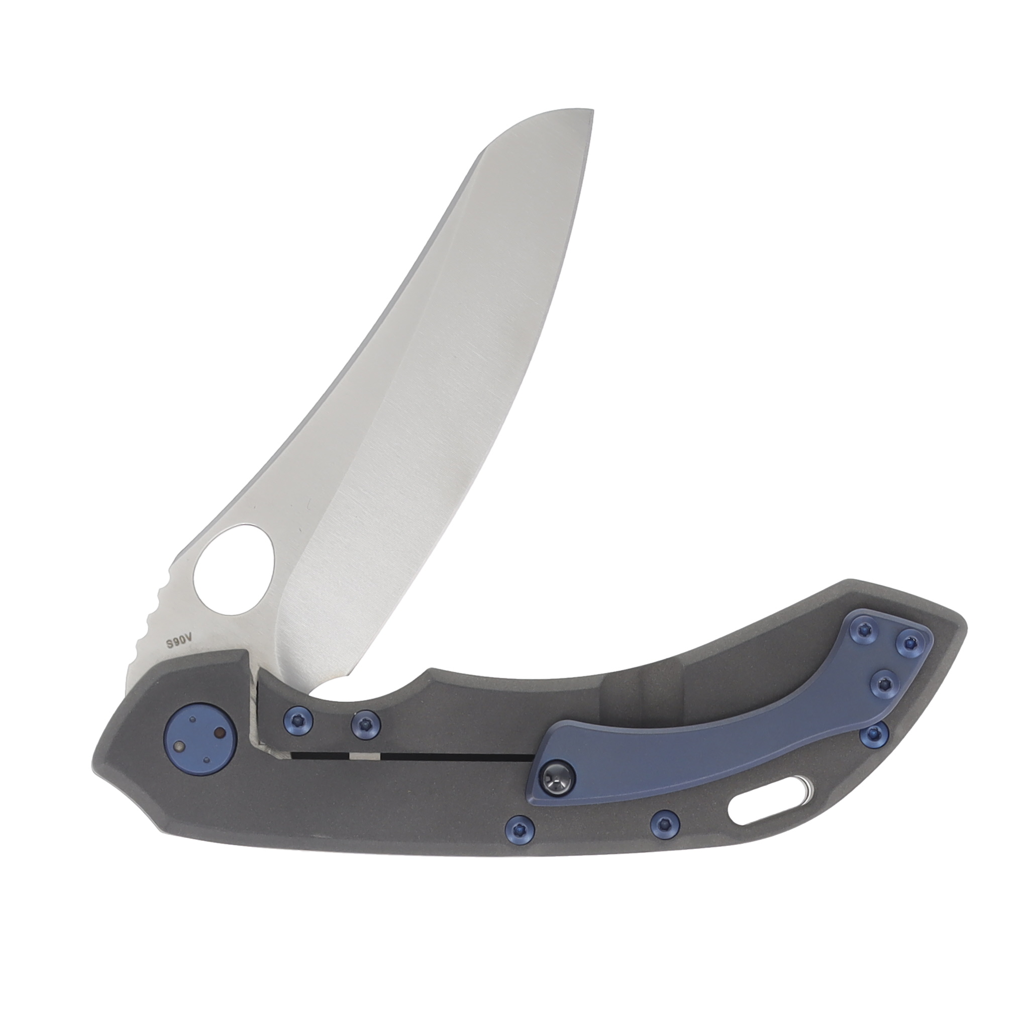 Olamic Wayfarer 247 Folding Knife Satin Mouflon Dark Blast Titanium/Matte Blue 154M View 4
