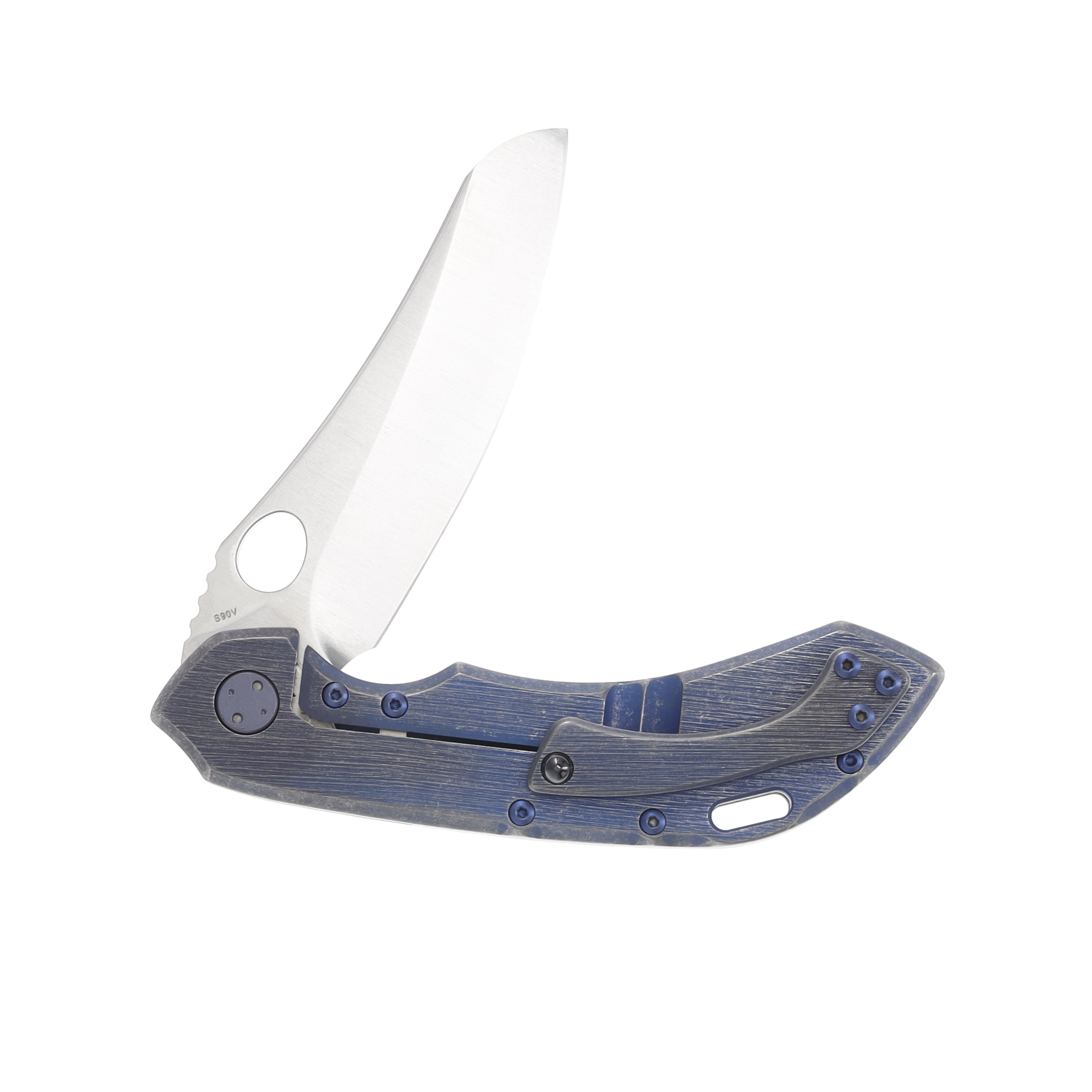 Olamic Wayfarer 247 Folding Knife Satin Mouflon Kinetic Ocean Titanium/Matte Blue 156M View 4