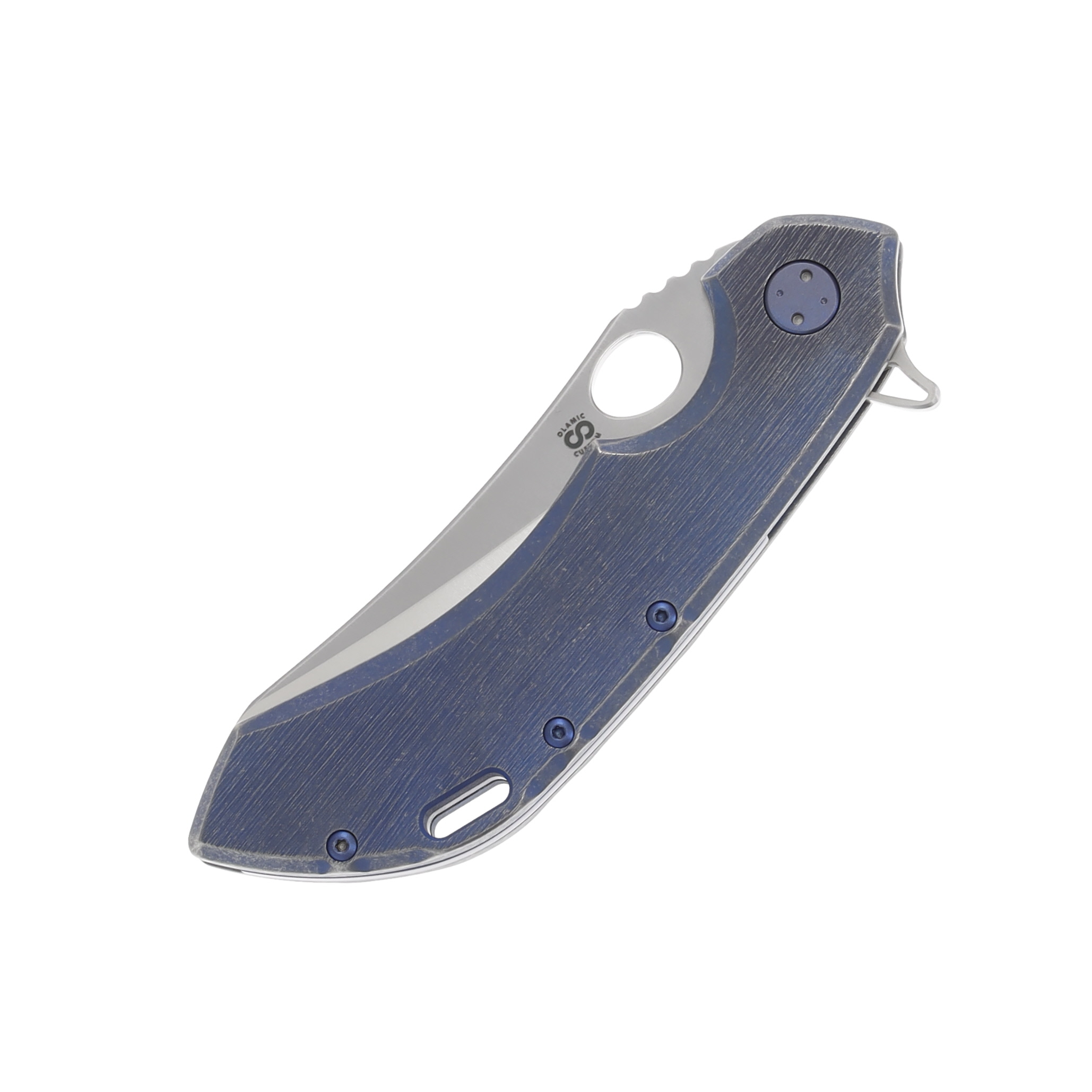 Olamic Wayfarer 247 Folding Knife Satin Mouflon Kinetic Ocean Titanium/Matte Blue 156M View 5