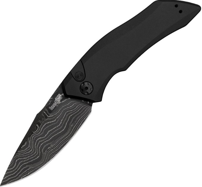 Kershaw Launch 1 OTS Auto Folding Knife Black - 3.4in Damascus Drop Point Acid Etch S/E Plain AUKS7100BLKDAM View 1