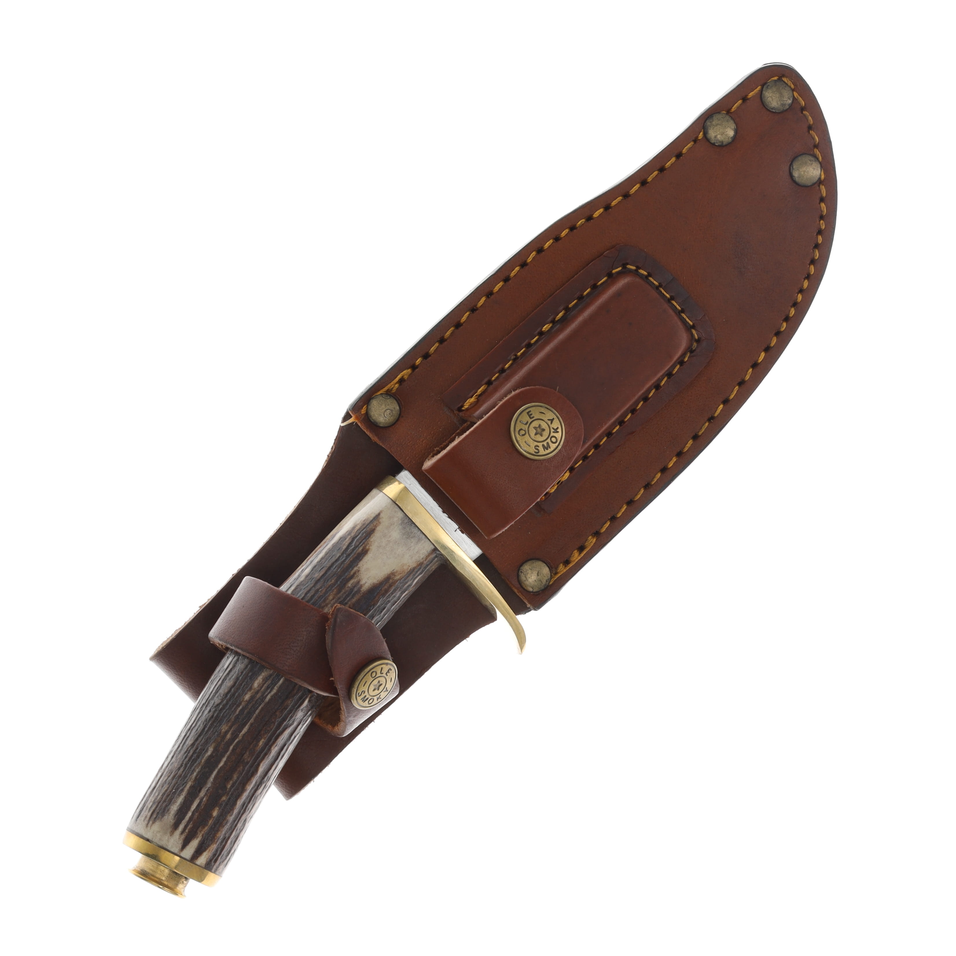 Ole Smoky Clip Point Fixed Blade Hunting Knife Stag/Brass OS306 View 4