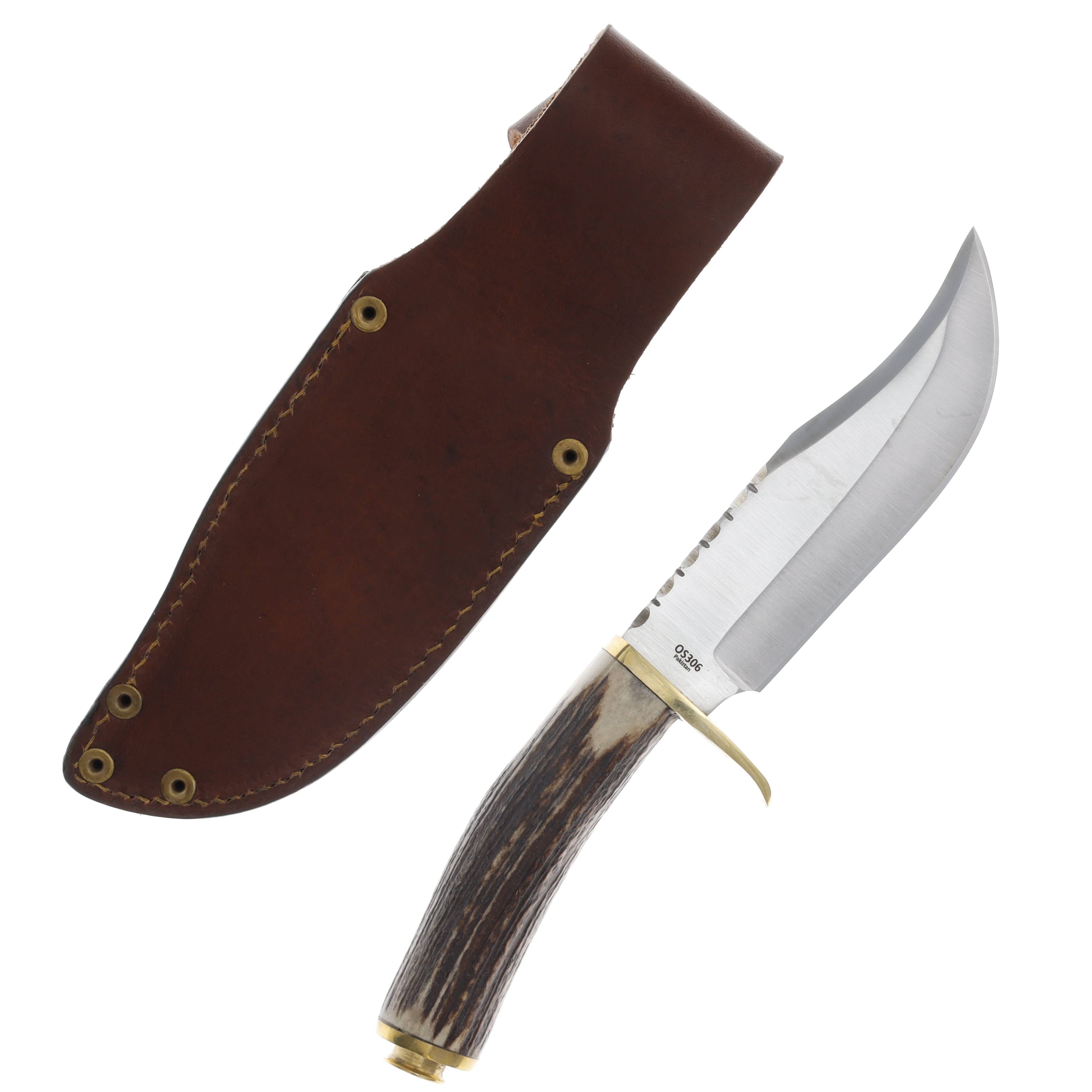 Ole Smoky Clip Point Fixed Blade Hunting Knife Stag/Brass OS306 View 2