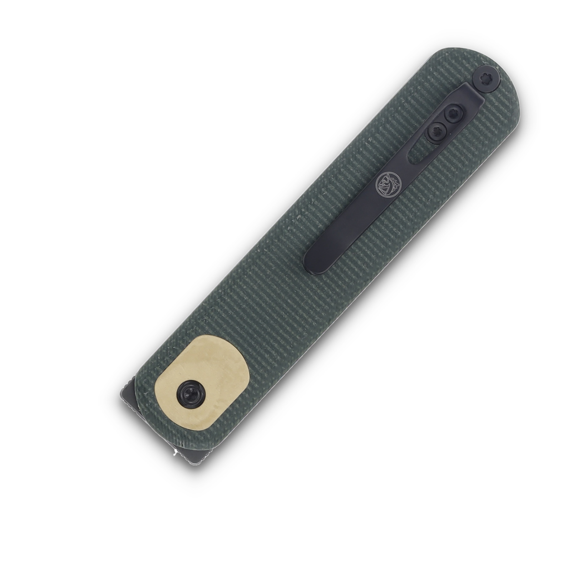 Vosteed Corgi Button Lock Folding Knife Black Stonewash Drop Point/Green Micarta CG3SVM1 View 5