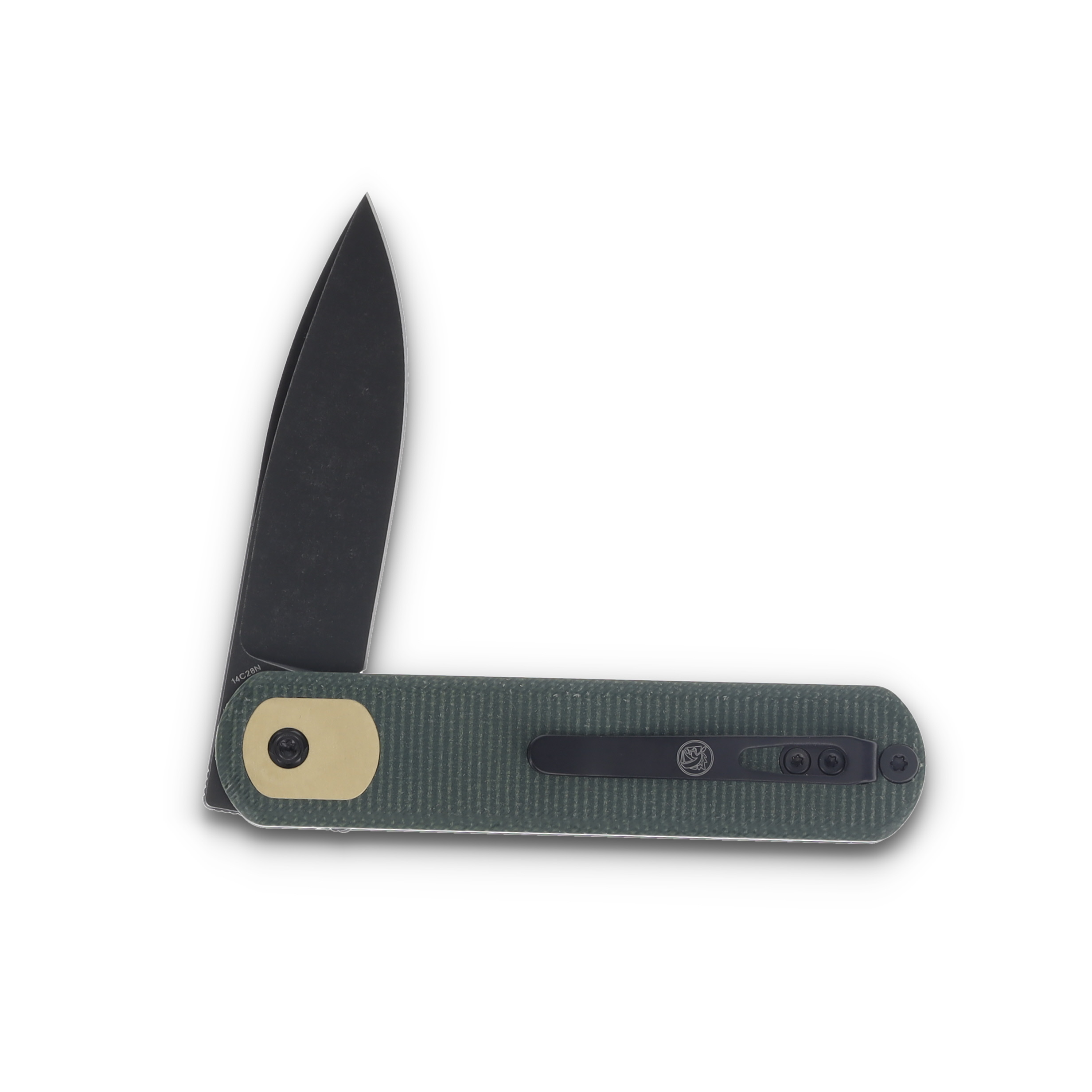 Vosteed Corgi Button Lock Folding Knife Black Stonewash Drop Point/Green Micarta CG3SVM1 View 4