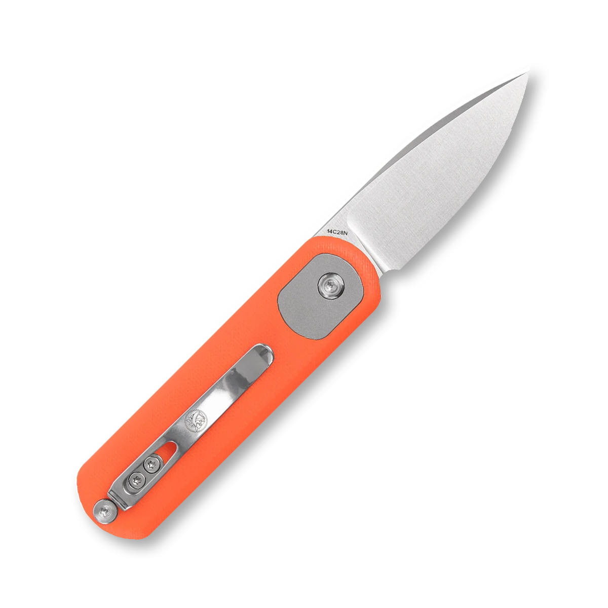 Vosteed Corgi Pup Button Lock Folding Knife Satin Drop Point/Orange G-10 A0719 View 2