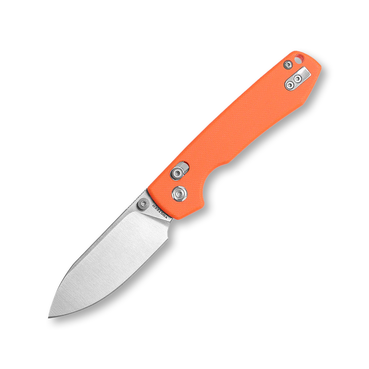 Vosteed Racoon Crossbar Lock Folding Knife Satin 14C28N Orange G-10 RCCB32VTGO View 1
