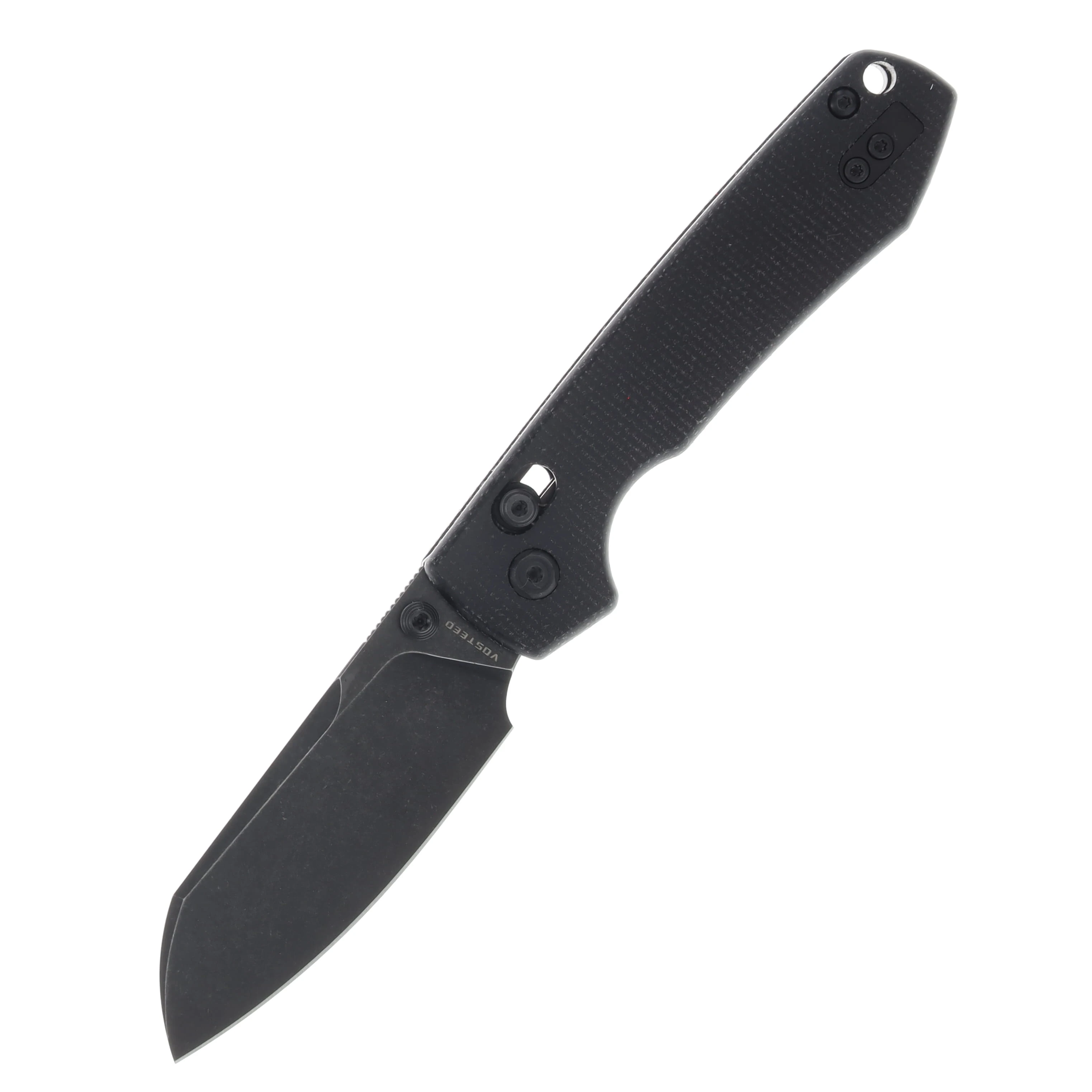 Vosteed Racoon Crossbar Lock Folding Knife Black Stonewash Cleaver Black Micarta RCC32VPM2 View 1