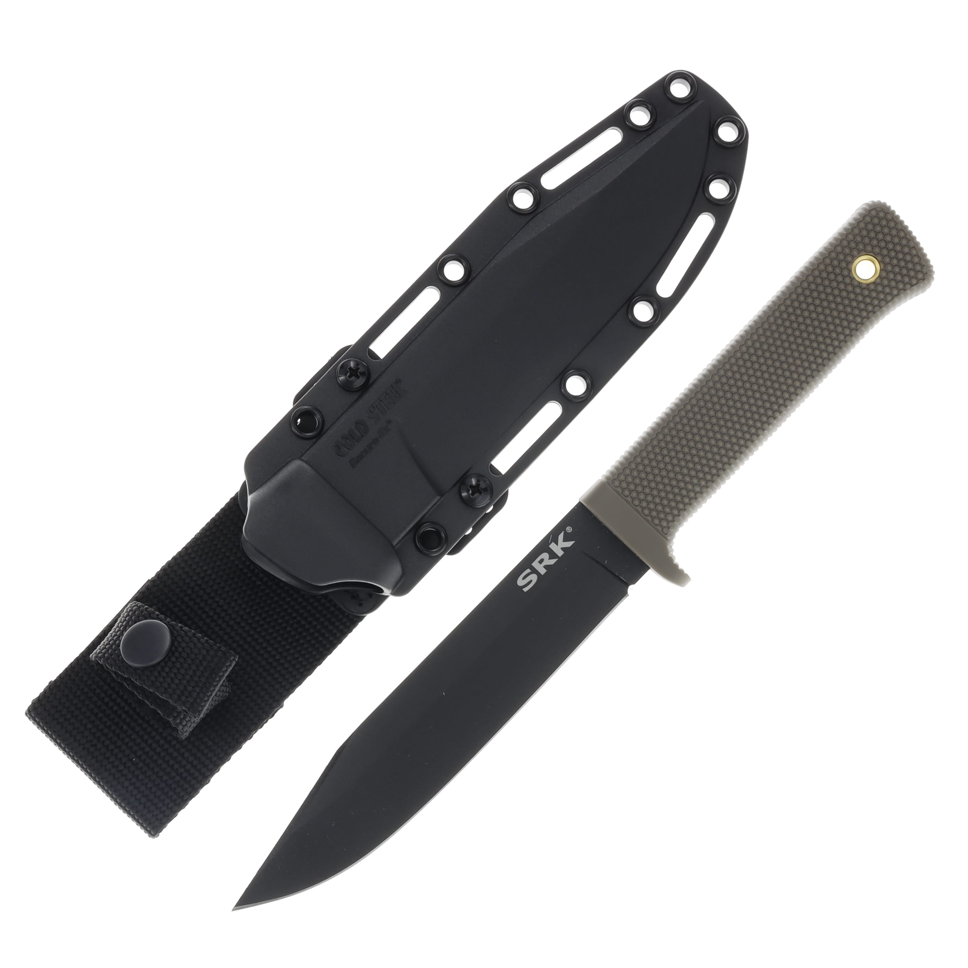 Cold Steel SRK Black Tuff-Ex Coated SK5 Carbon Steel Clip Point Dark Earth Kray-Ex Handle CS49LCKDEBK View 1