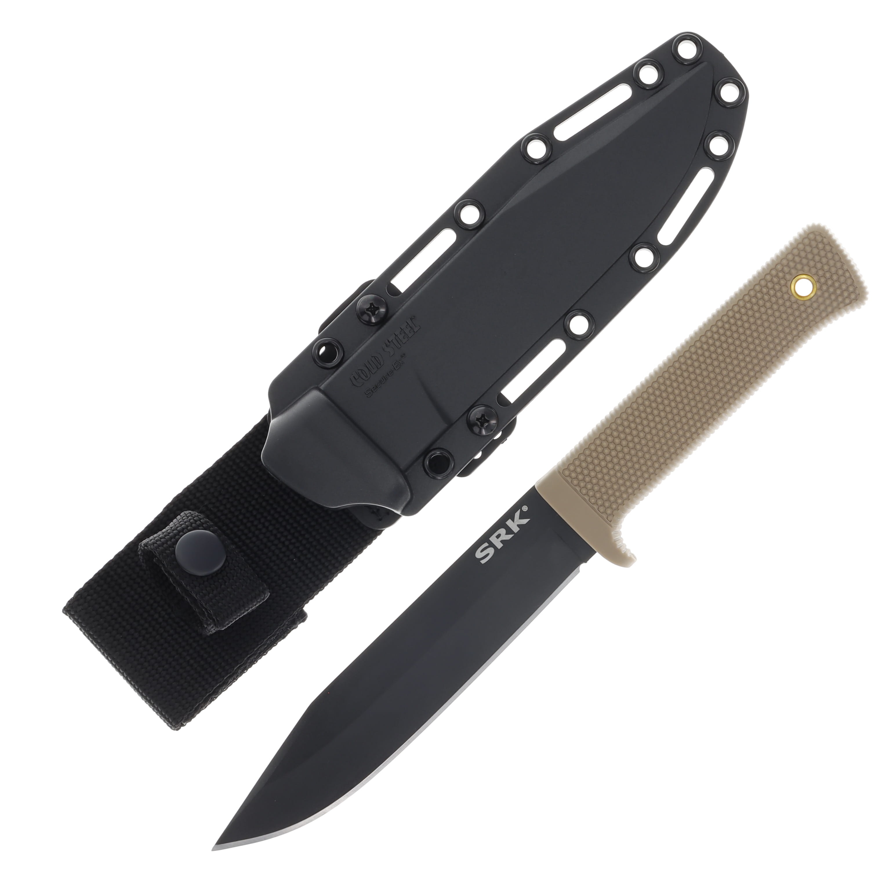 Cold Steel SRK Black Tuff-Ex Coated SK5 Carbon Steel Clip Point Desert Tan Kray-Ex Handle CS49LCKDTBK View 1