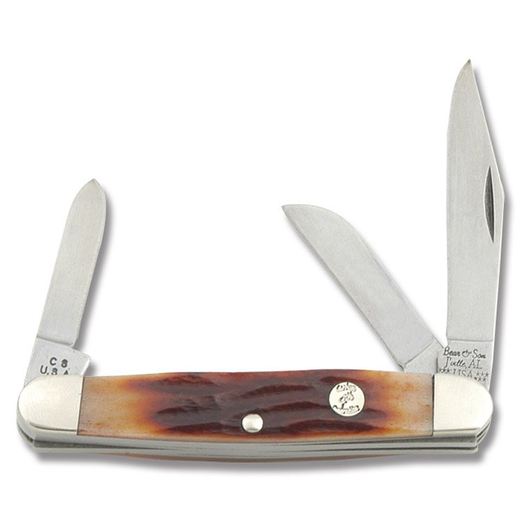Bear & Son Stockman Folding Knife Red Stag Bone BRCRSB18 View 1