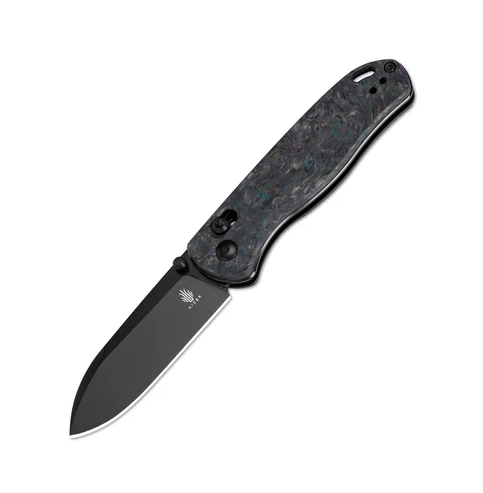 Kizer Drop Bear Folding Knife Fat Carbon 2.95 Inch Plain Black Drop Point KI3619A4 View 1