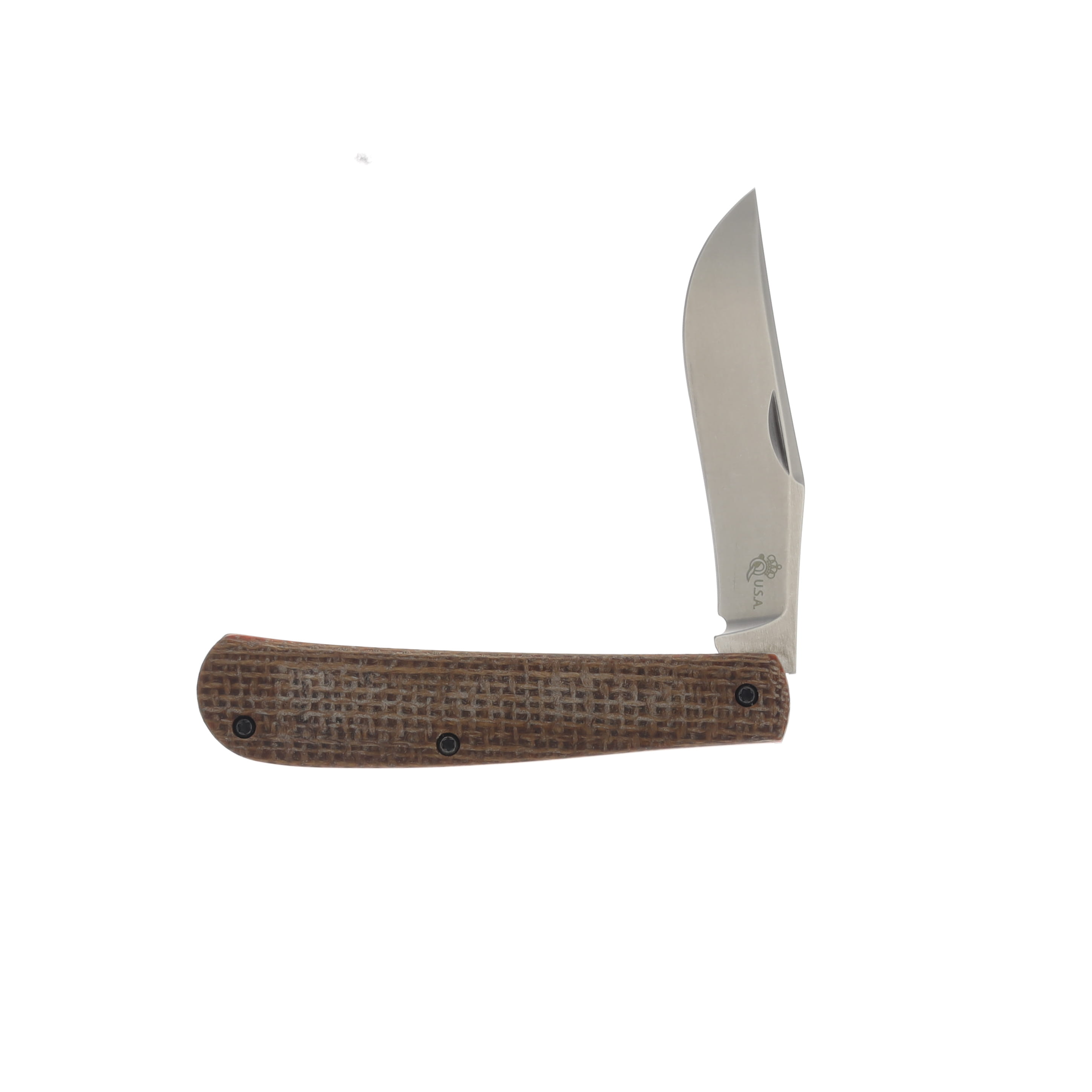 Queen USA Magnacut Mountain Man Trapper Natural Burlap Micarta with Orange Liners QSJMNB View 3