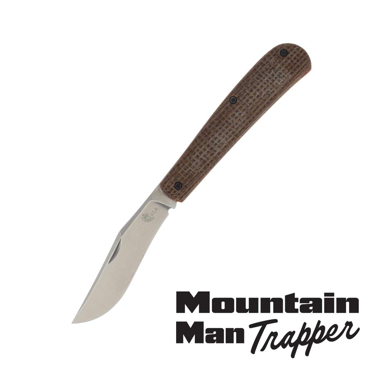 Queen USA Magnacut Mountain Man Trapper Natural Burlap Micarta with Orange Liners QSJMNB View 1