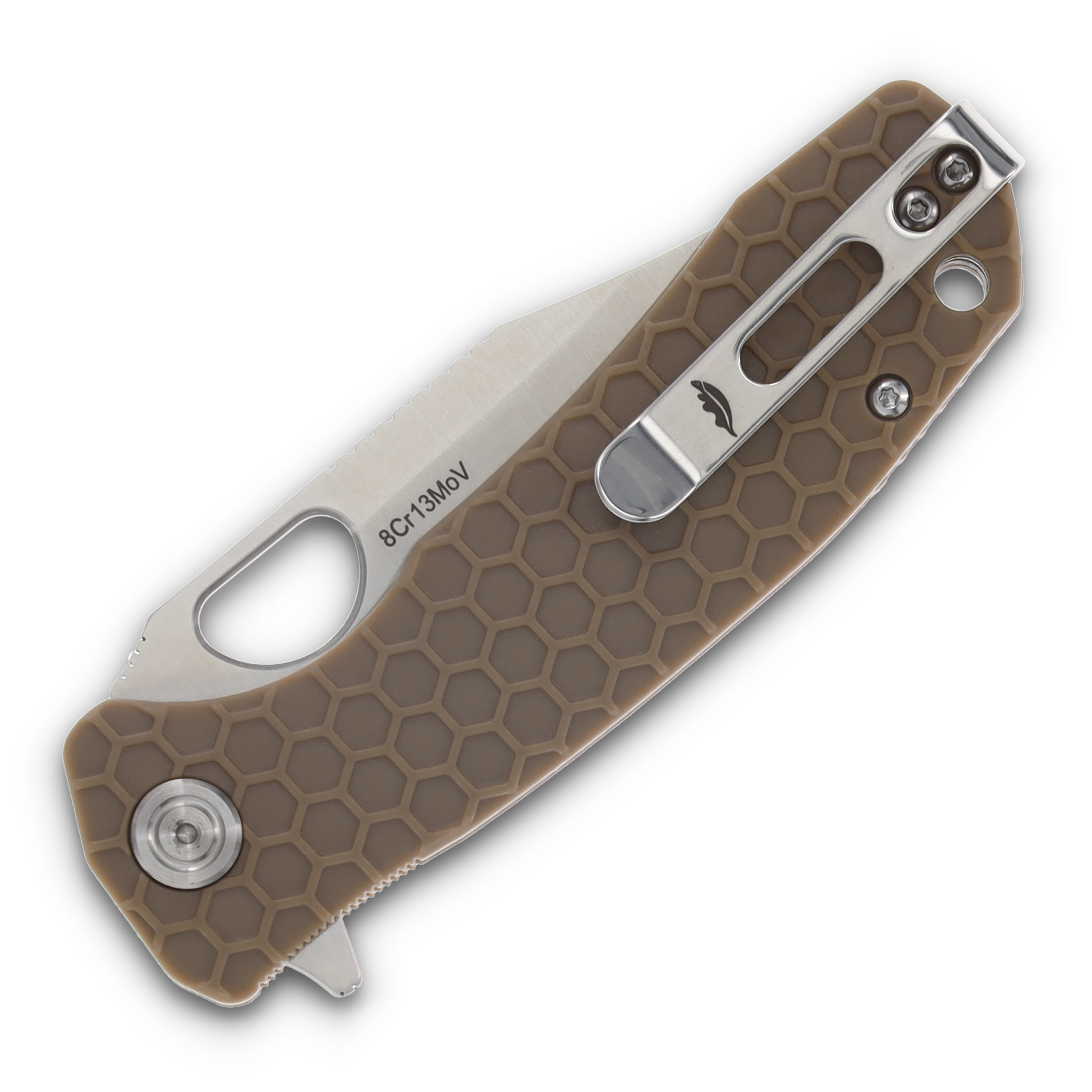 Honey Badger Medium Flipper Tan 3.19 Inch Plain Satin Clip Point HB4070 View 2
