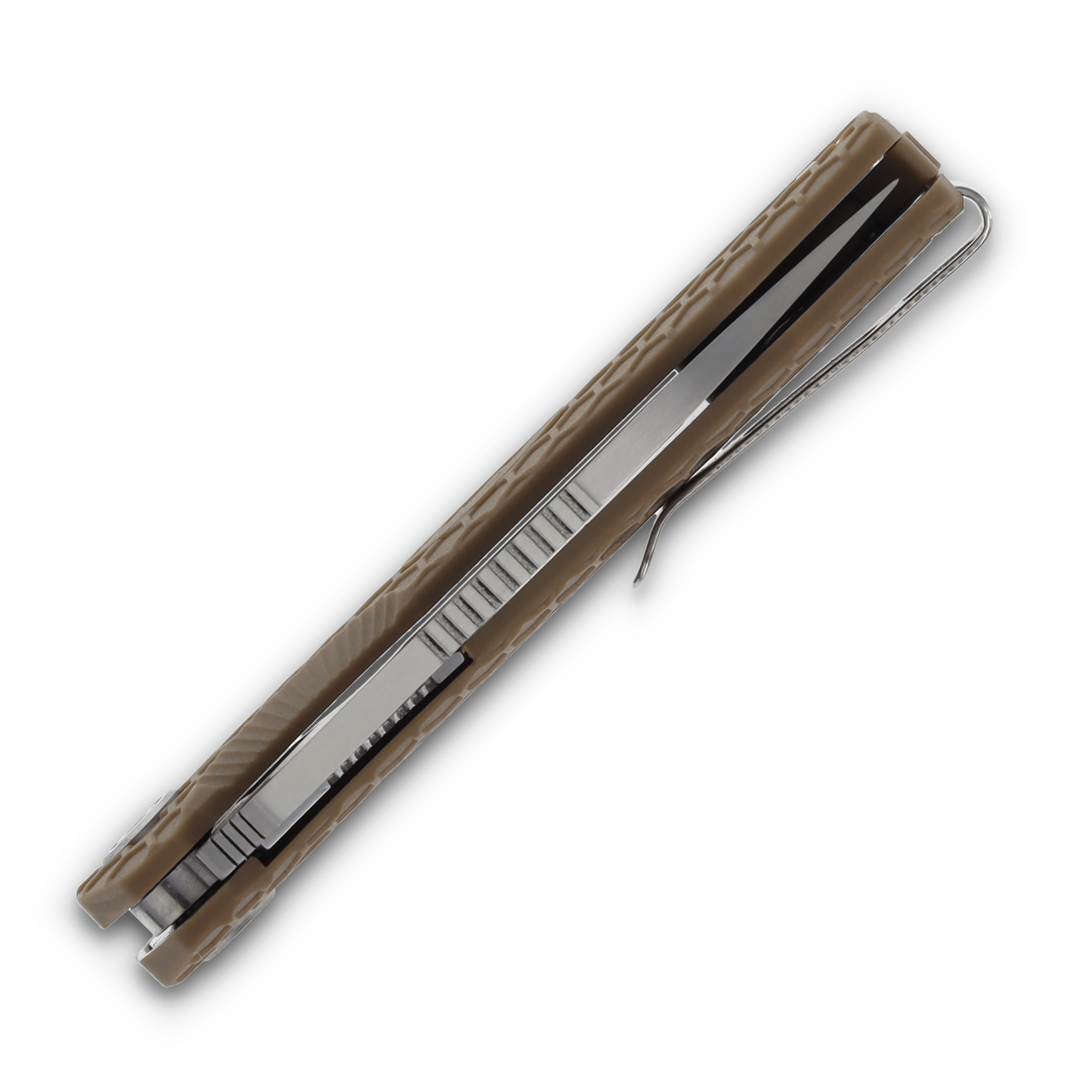 Honey Badger Medium Flipper Tan 3.19 Inch Plain Satin Clip Point HB4070 View 3