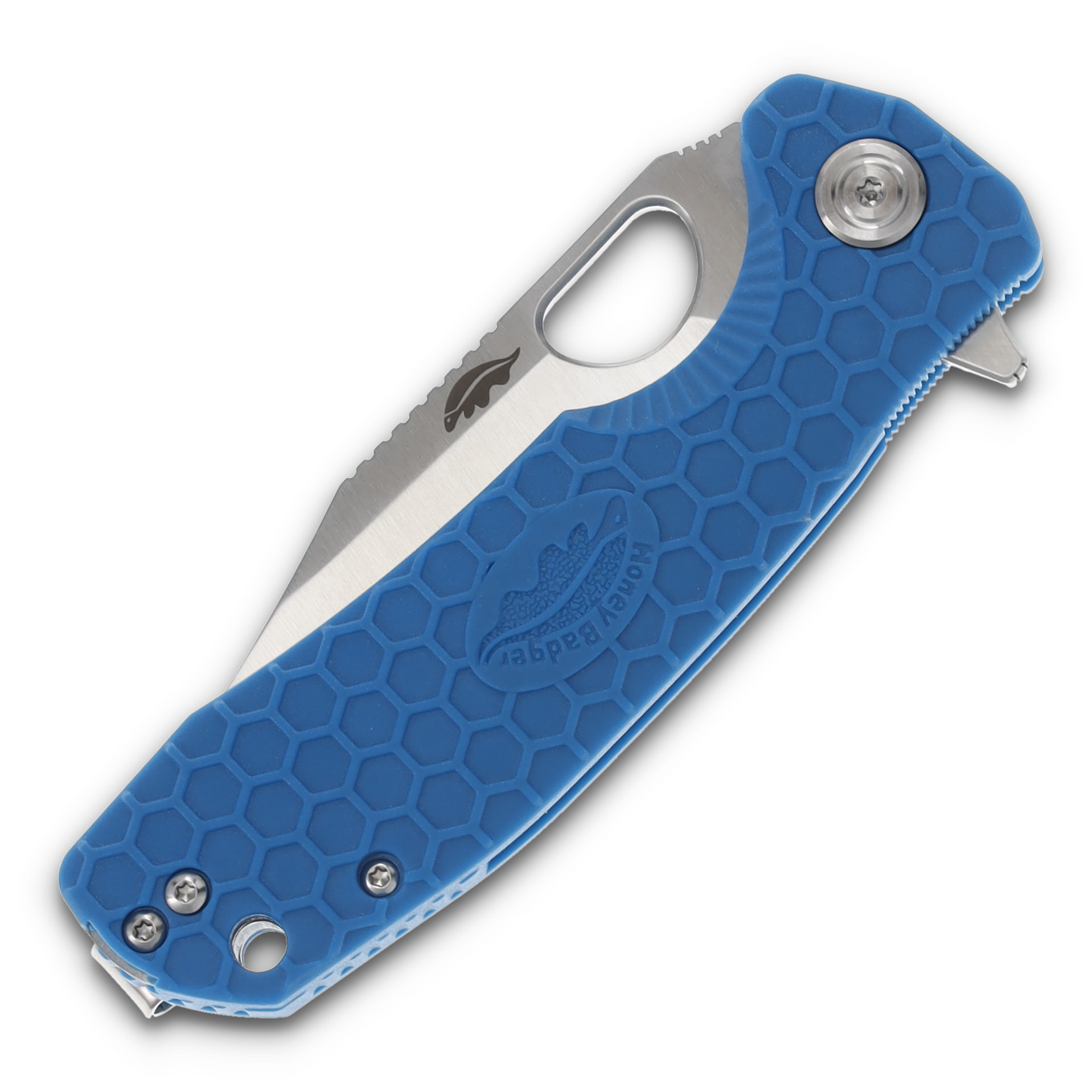 Honey Badger Medium Flipper Blue 3.19 Inch Plain Satin Clip Point HB4072 View 3