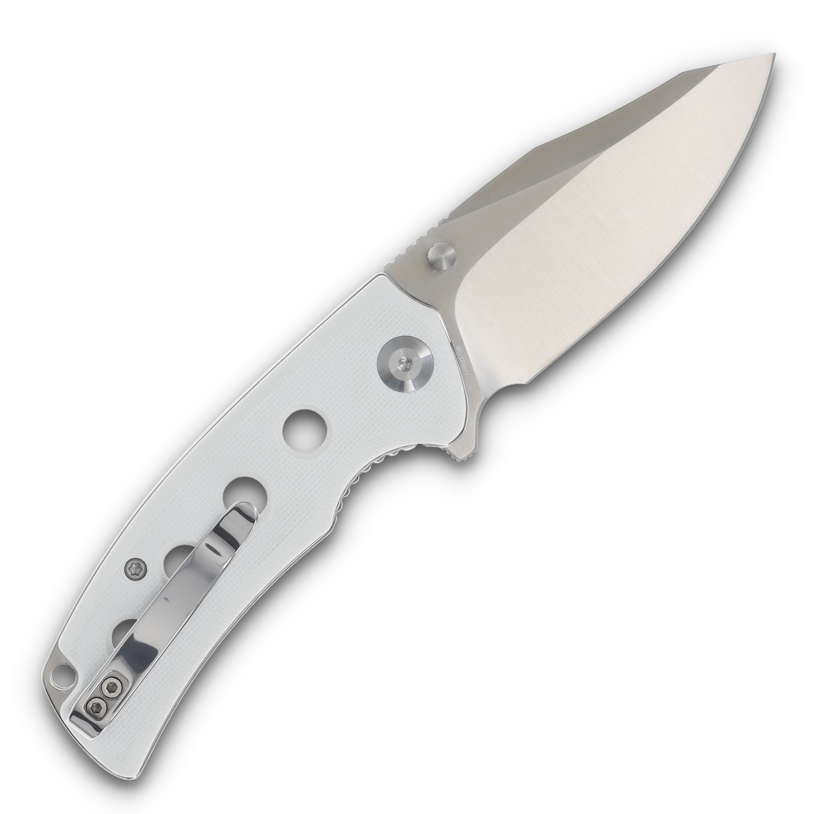 SENCUT Excalis Folding Knife White 2.97in Plain Satin Reverse Tanto S23068-2 View 2
